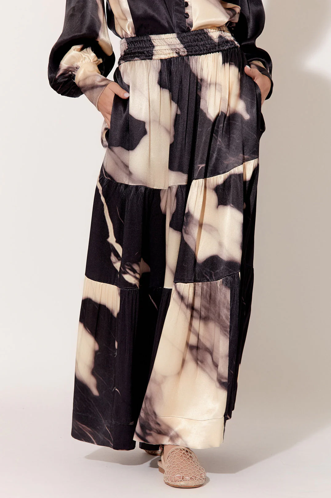 Adorne Morgan Marble Satin Tiered Skirt - Image 2