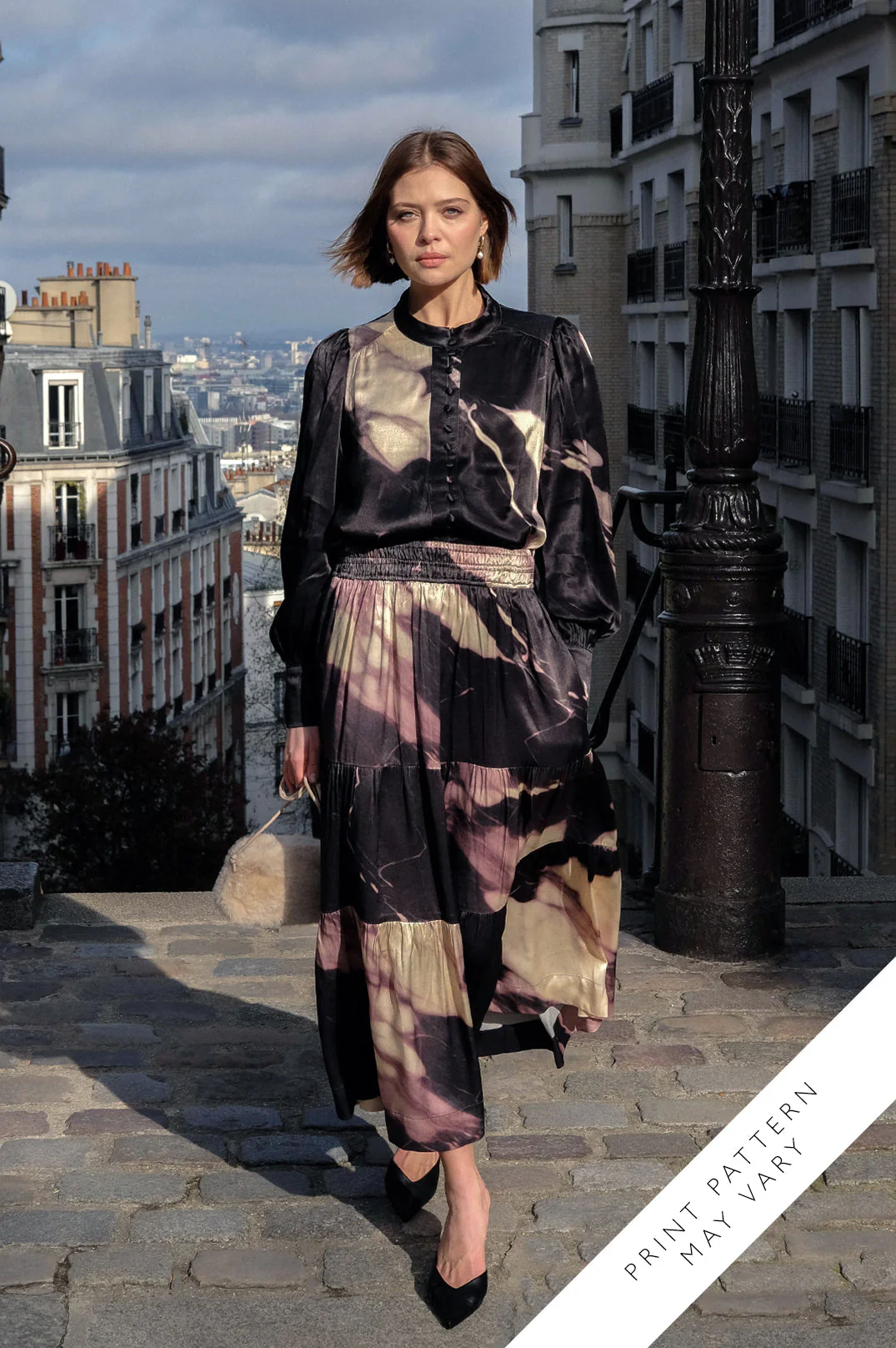 Adorne Morgan Marble Satin Tiered Skirt - Image 3