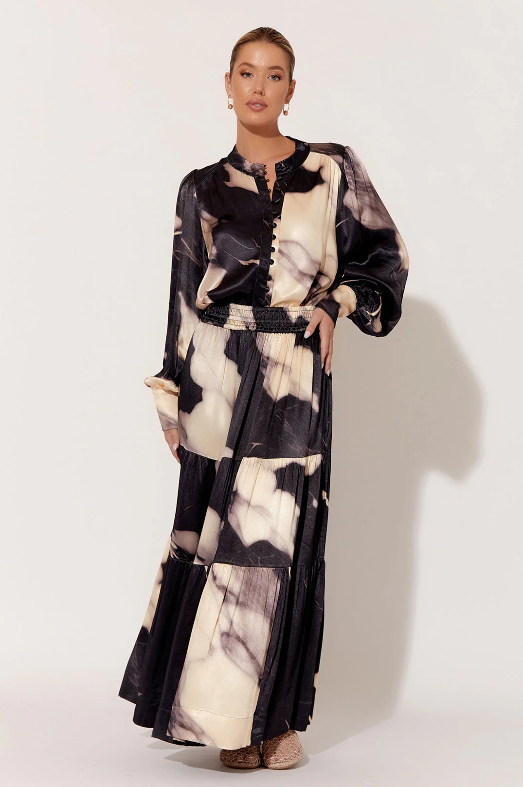 Adorne Morgan Marble Satin Tiered Skirt - Image 4