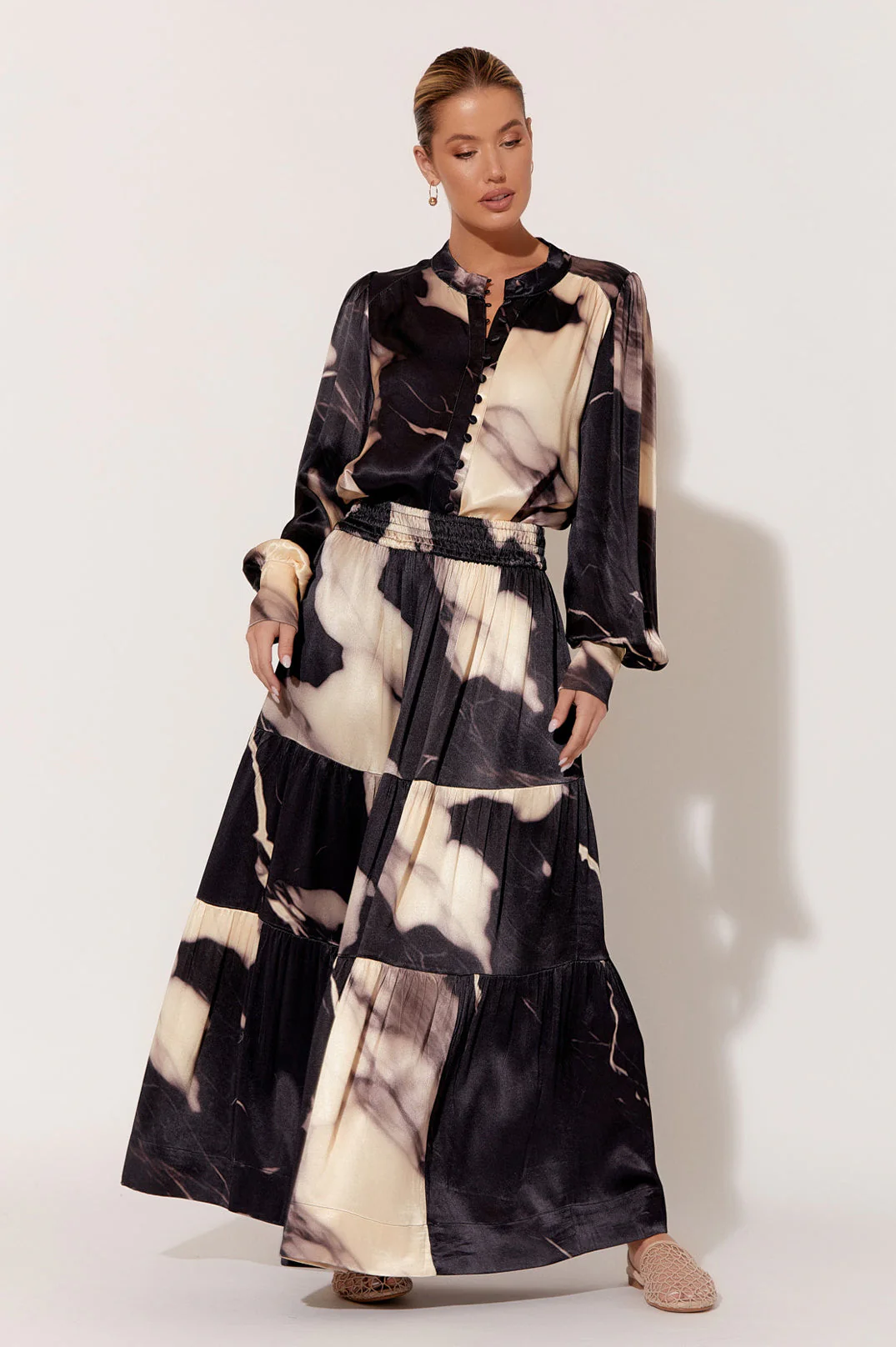 Adorne Morgan Marble Satin Tiered Skirt - Image 5
