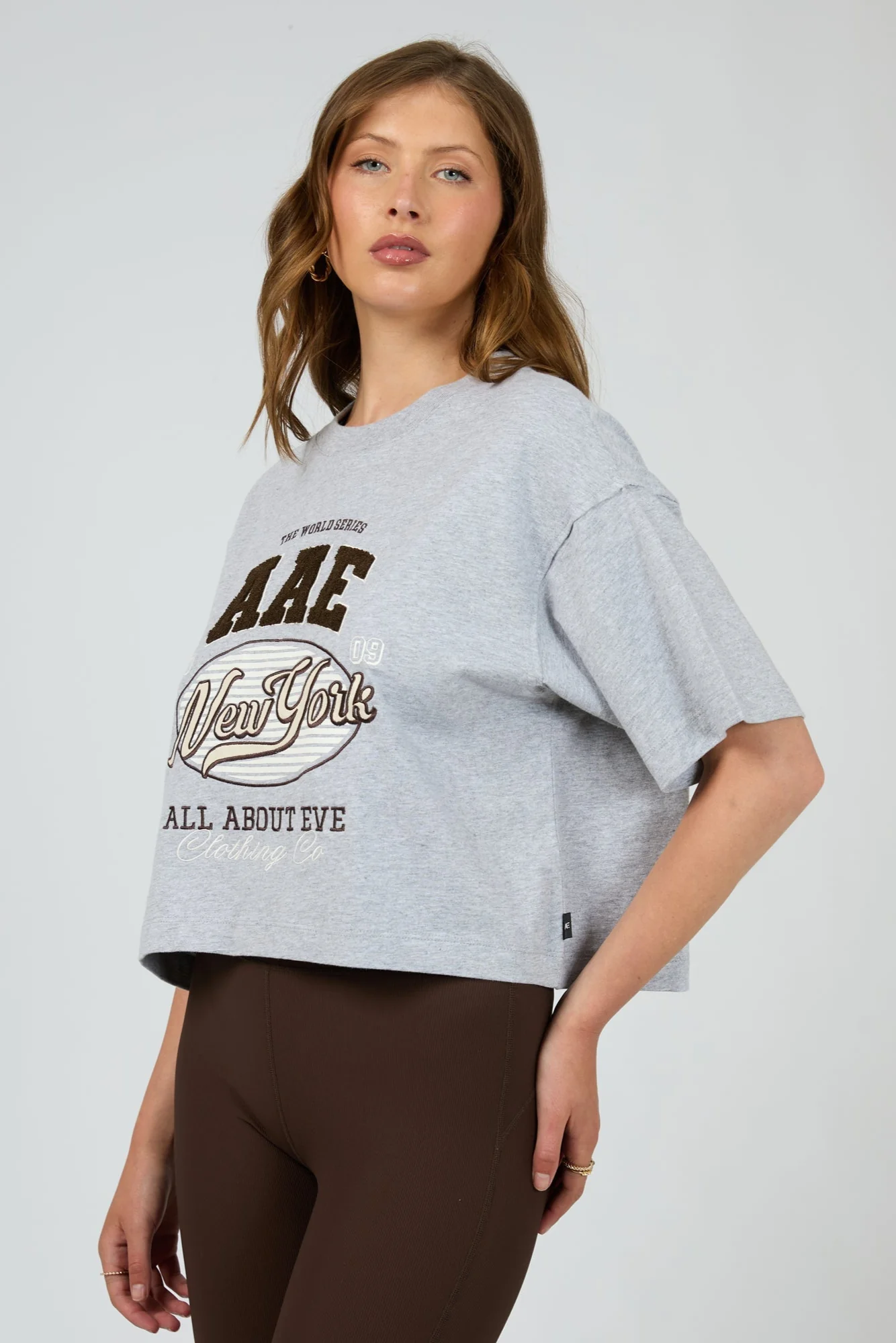 All About Eve Athletica Relaxed Crop Tee Grey Marle - Image 2