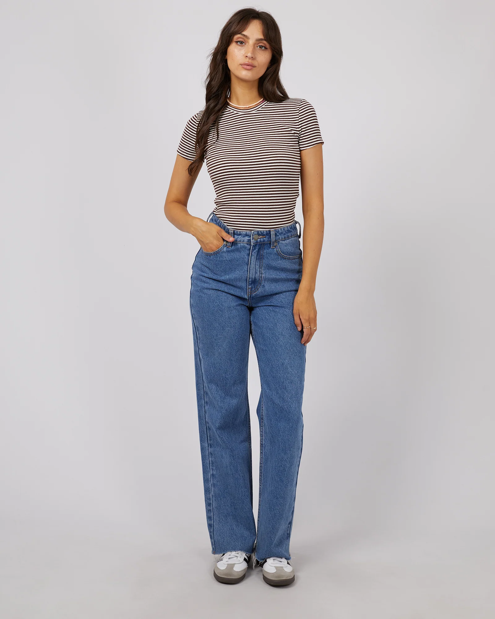 All About Eve Rib Stripe Tee Brown - Image 3
