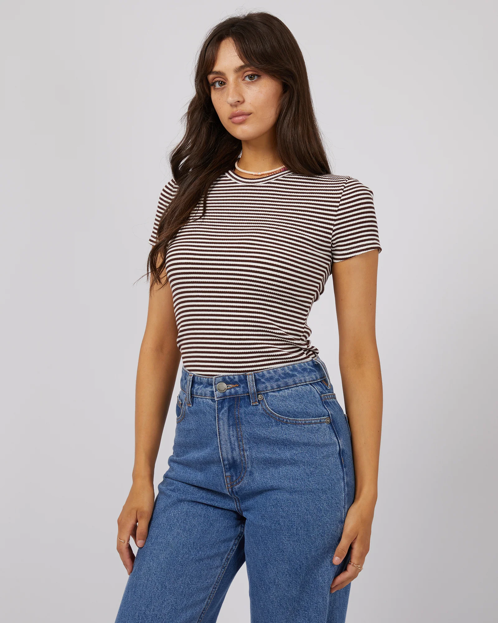 All About Eve Rib Stripe Tee Brown - Image 4