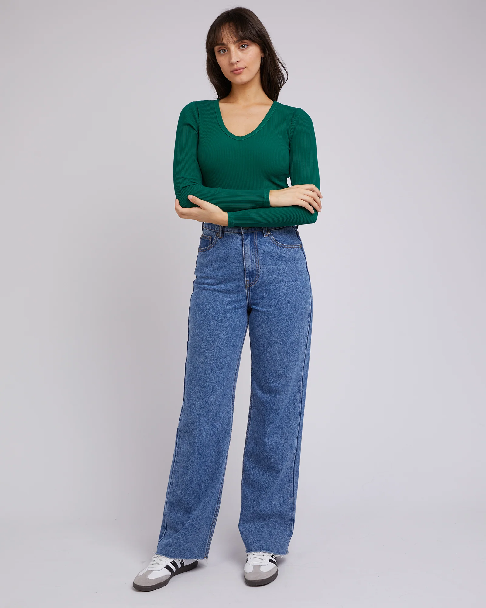 All About Eve Rib V Neck L/S Top Emerald - Image 3