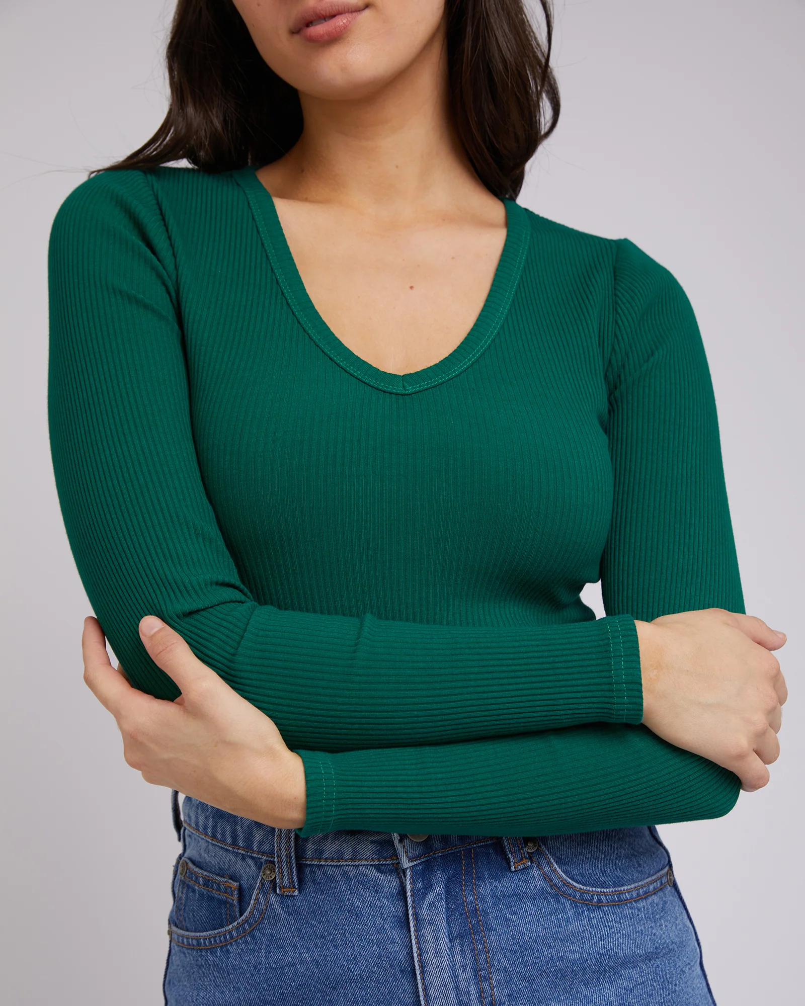 All About Eve Rib V Neck L/S Top Emerald - Image 6