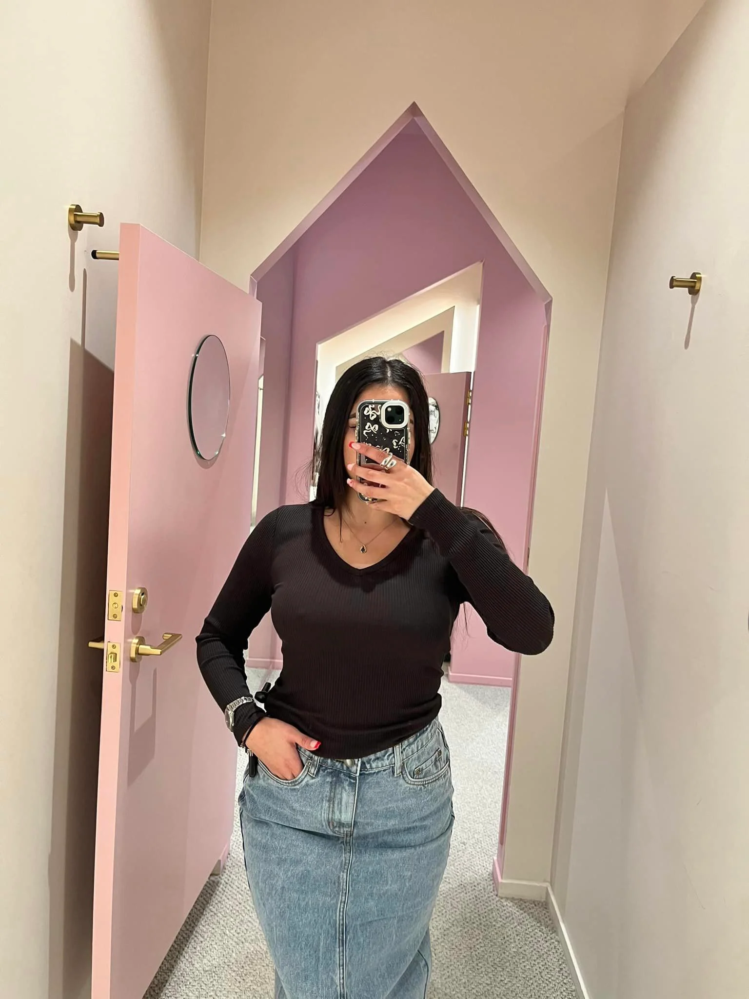 All About Eve Rib V Neck L/S Top Washed Black - Image 4