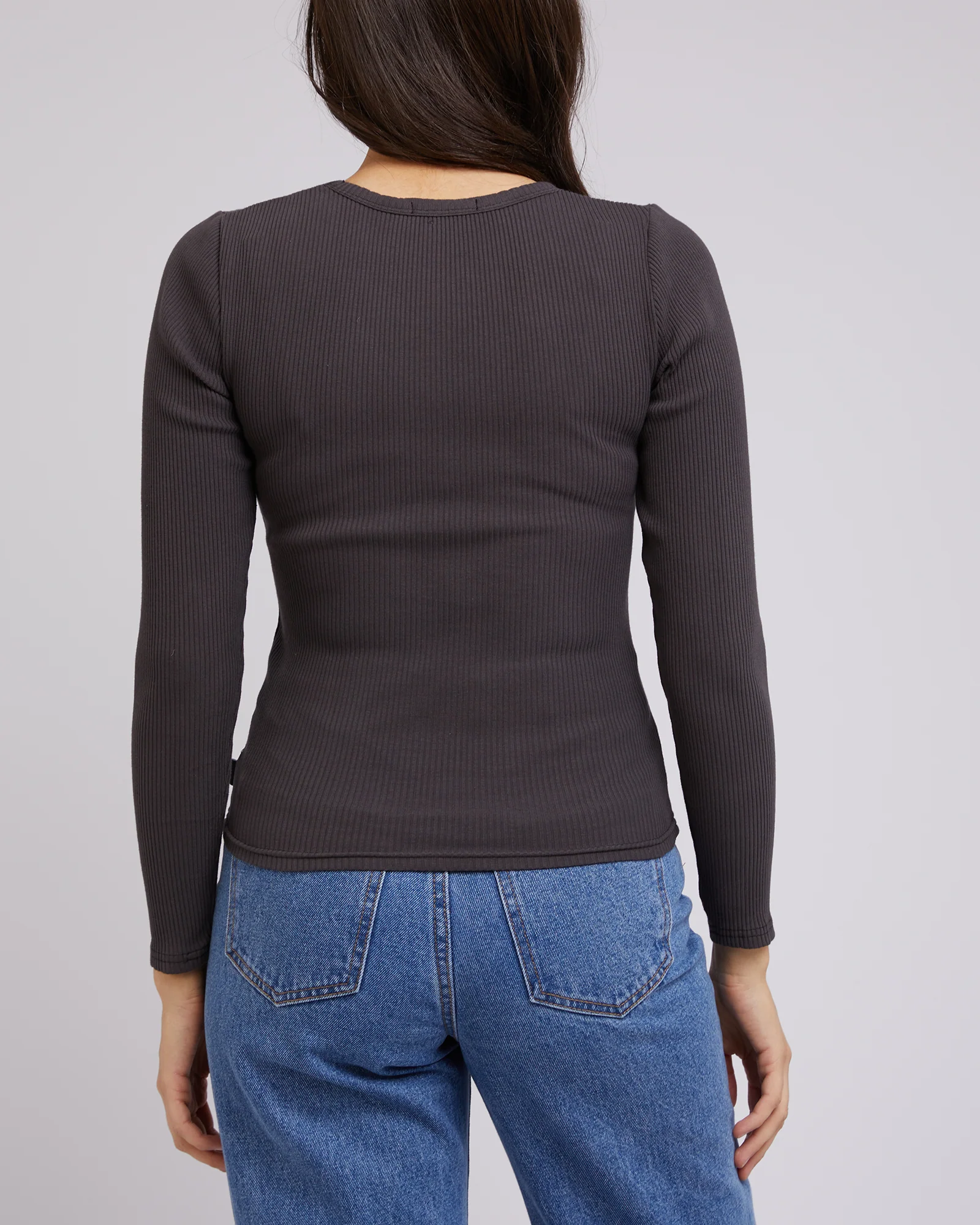 All About Eve Rib V Neck L/S Top Washed Black - Image 7