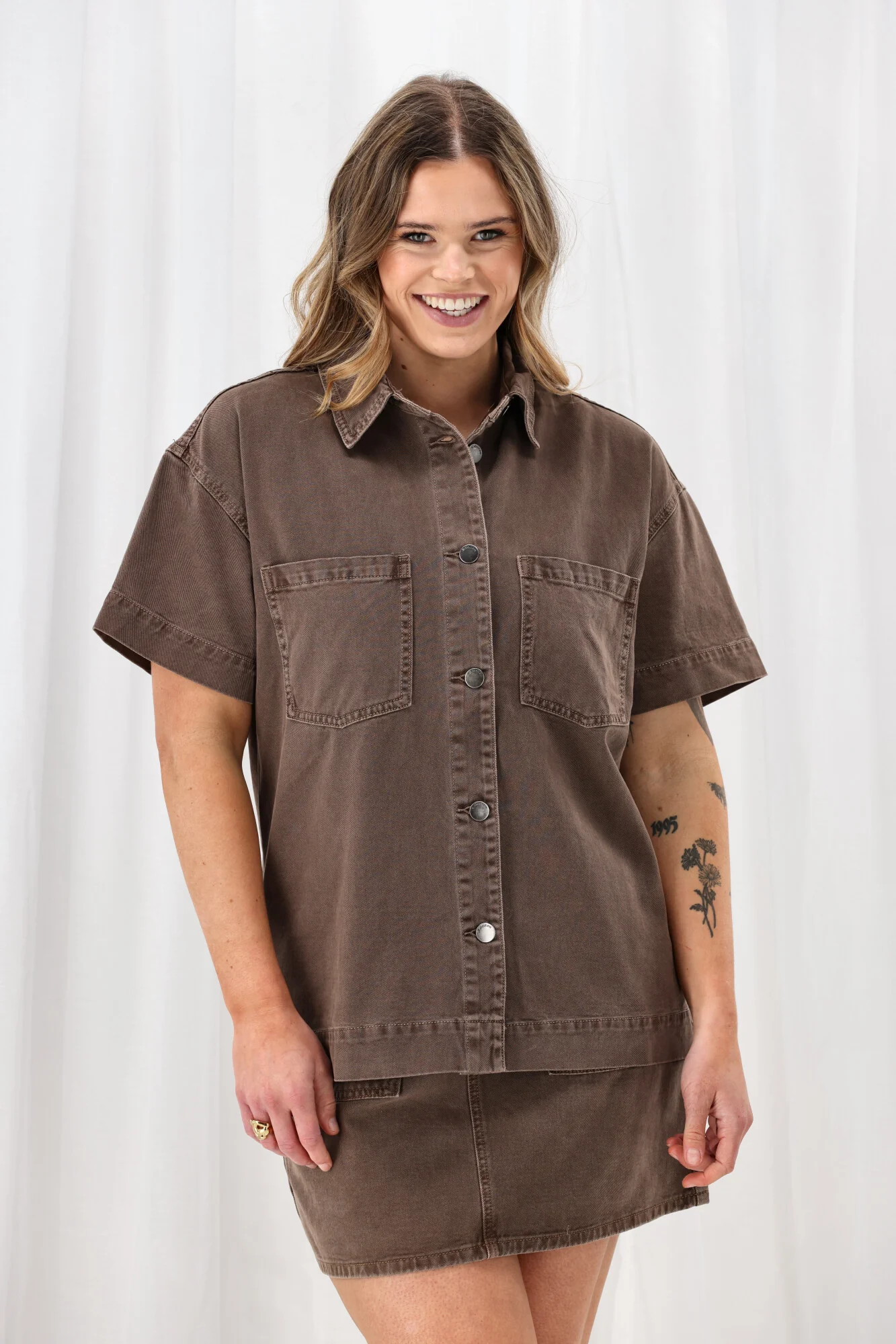 All About Eve Simi Denim Shirt Cocoa - Image 2