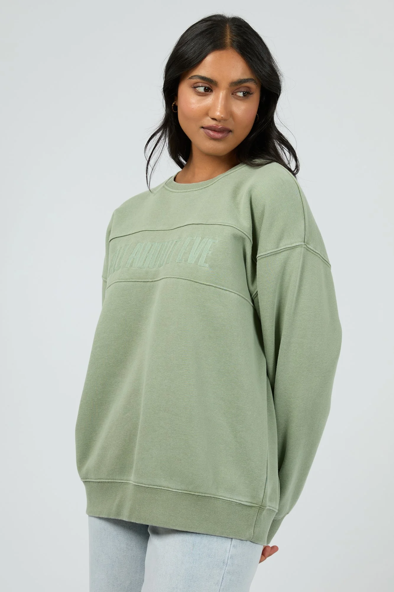 All About Eve Vital Washed Oversized Crew Khaki - Image 2