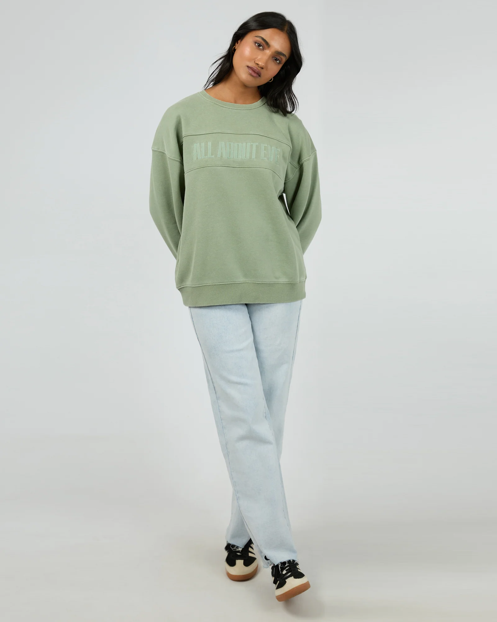 All About Eve Vital Washed Oversized Crew Khaki - Image 4