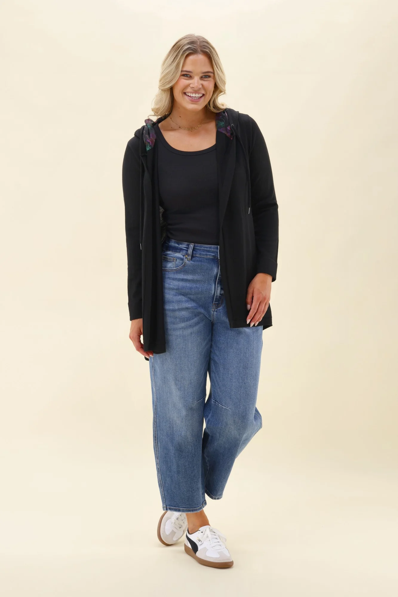 Alpine by Shine On Big Dreams Cardigan Black With Floral Hood - Image 3
