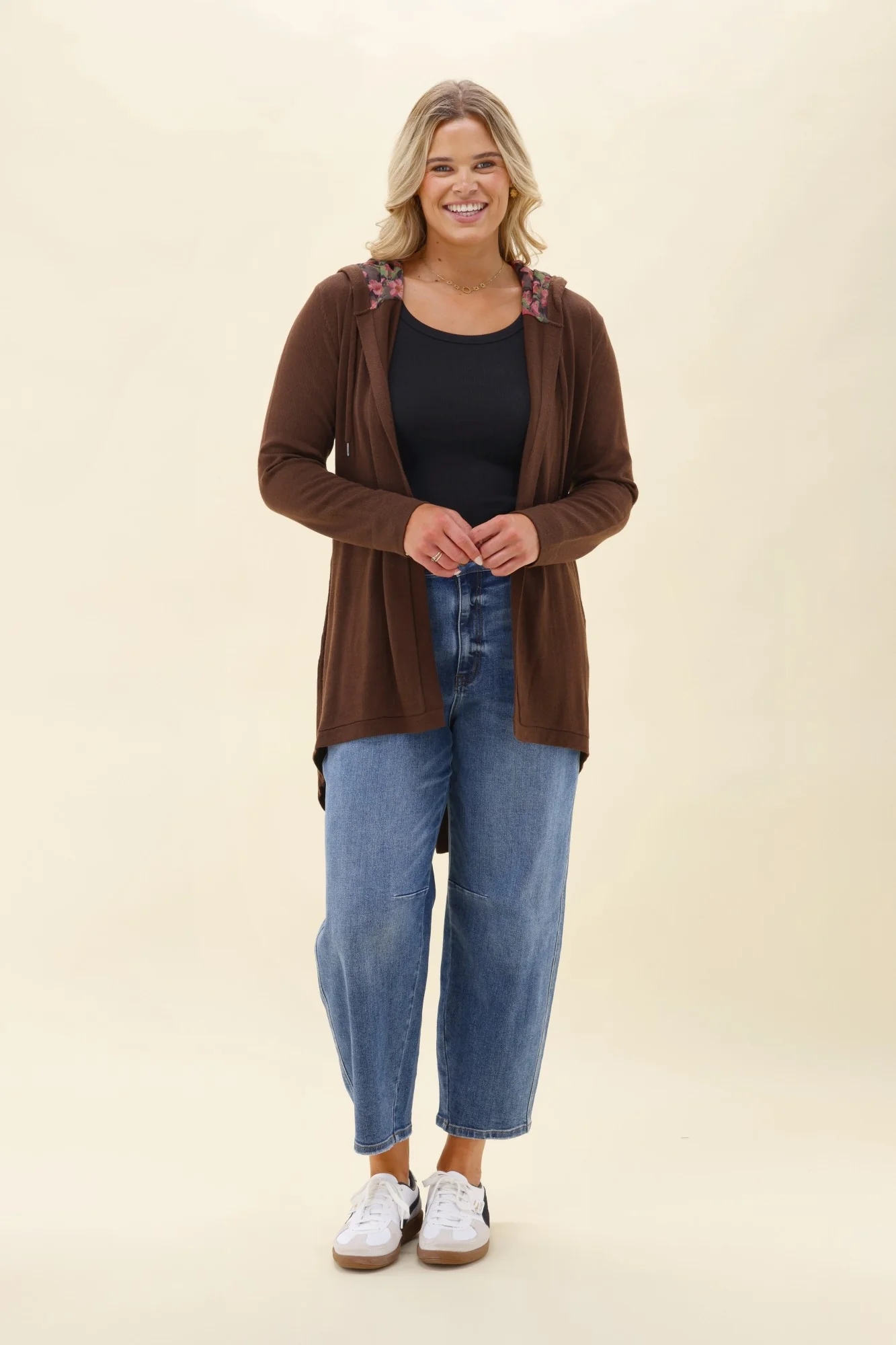 Alpine by Shine On Big Dreams Cardigan Chocolate With Floral Hood - Image 4