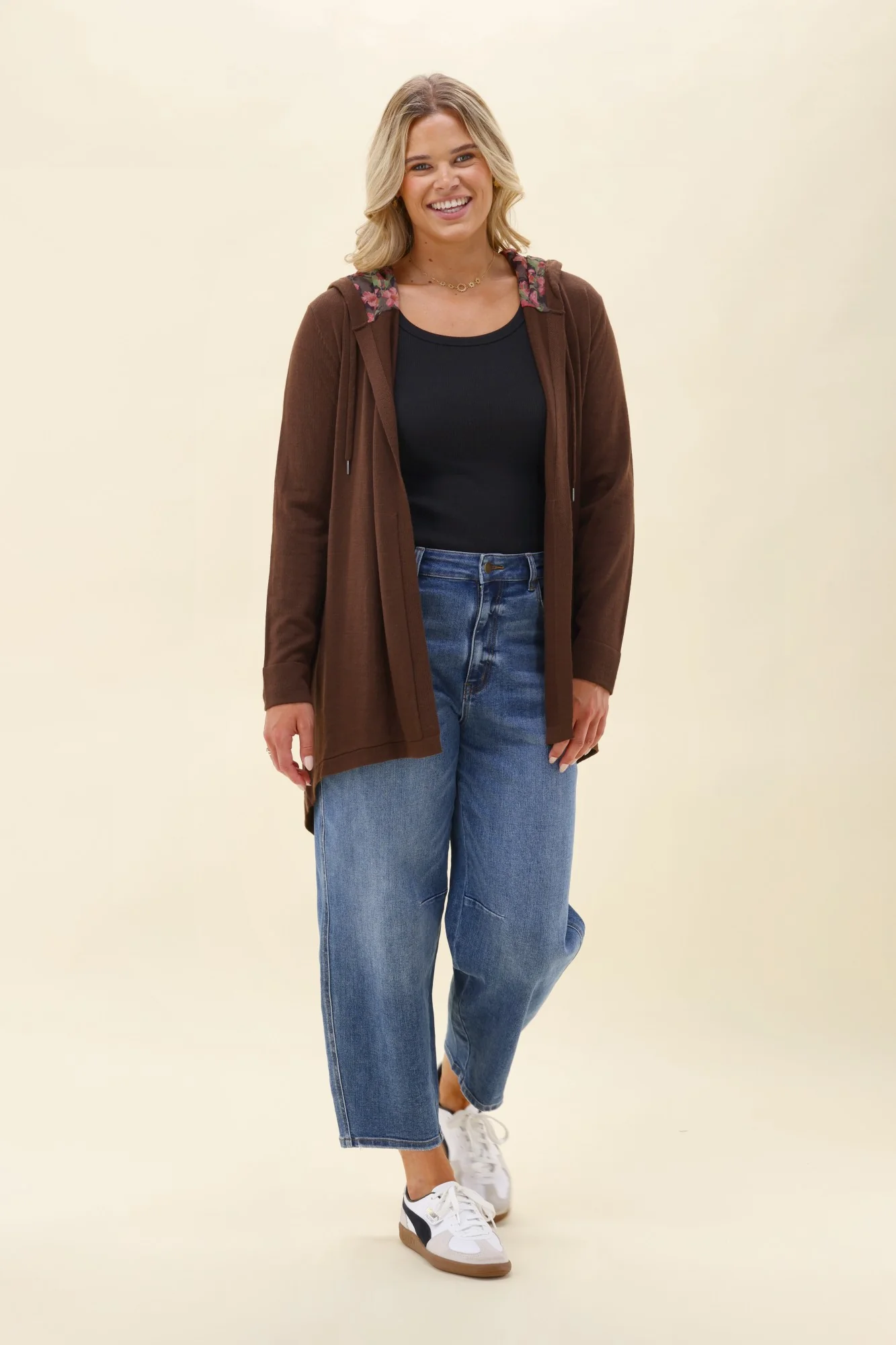 Alpine by Shine On Big Dreams Cardigan Chocolate With Floral Hood - Image 5