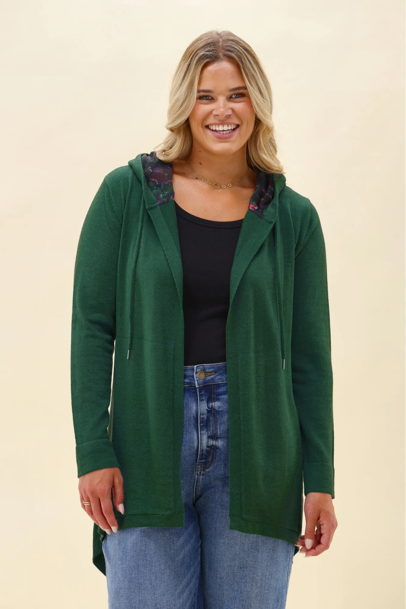 Alpine by Shine On Big Dreams Cardigan Forest With Floral Hood - Image 2