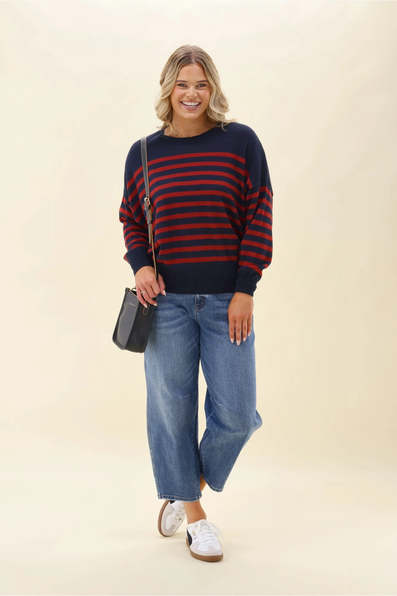 Alpine by Shine On Georgia Striped Merino Batwing Top Navy & Berry - Image 4