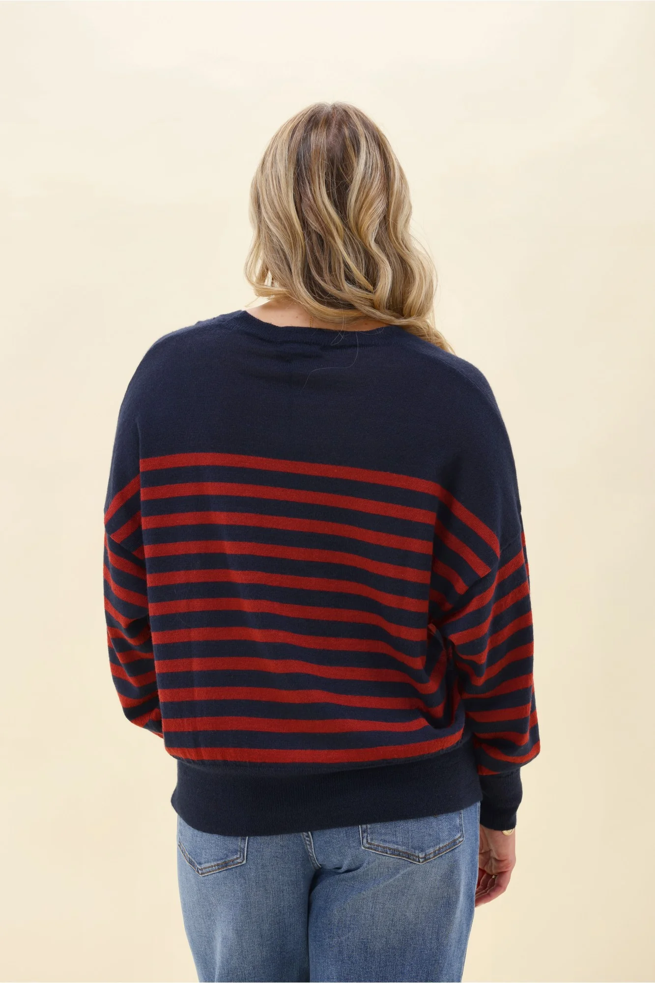 Alpine by Shine On Georgia Striped Merino Batwing Top Navy & Berry - Image 7