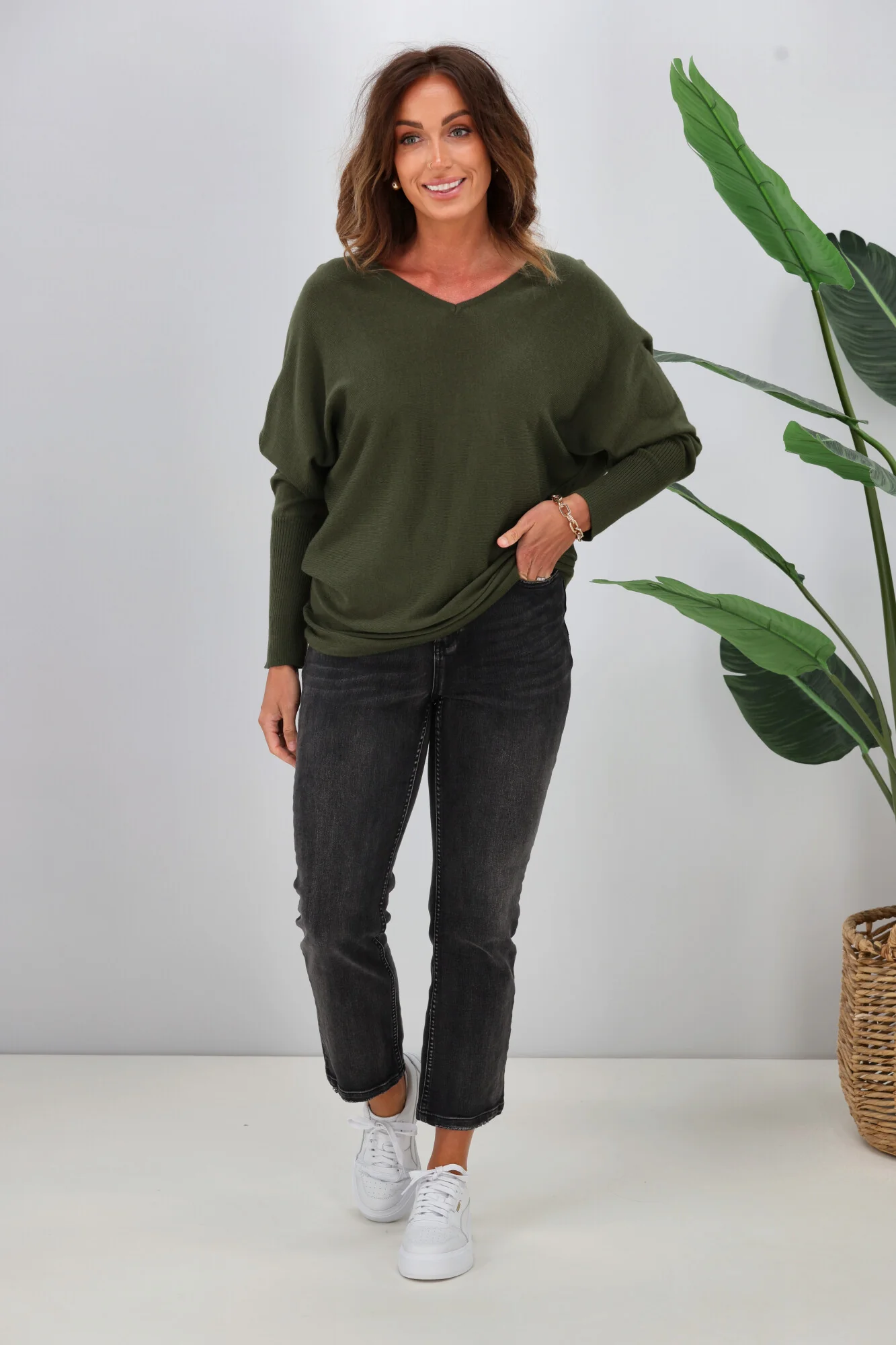 Alpine by Shine On Gigi Merino Batwing Top Olive - Image 2