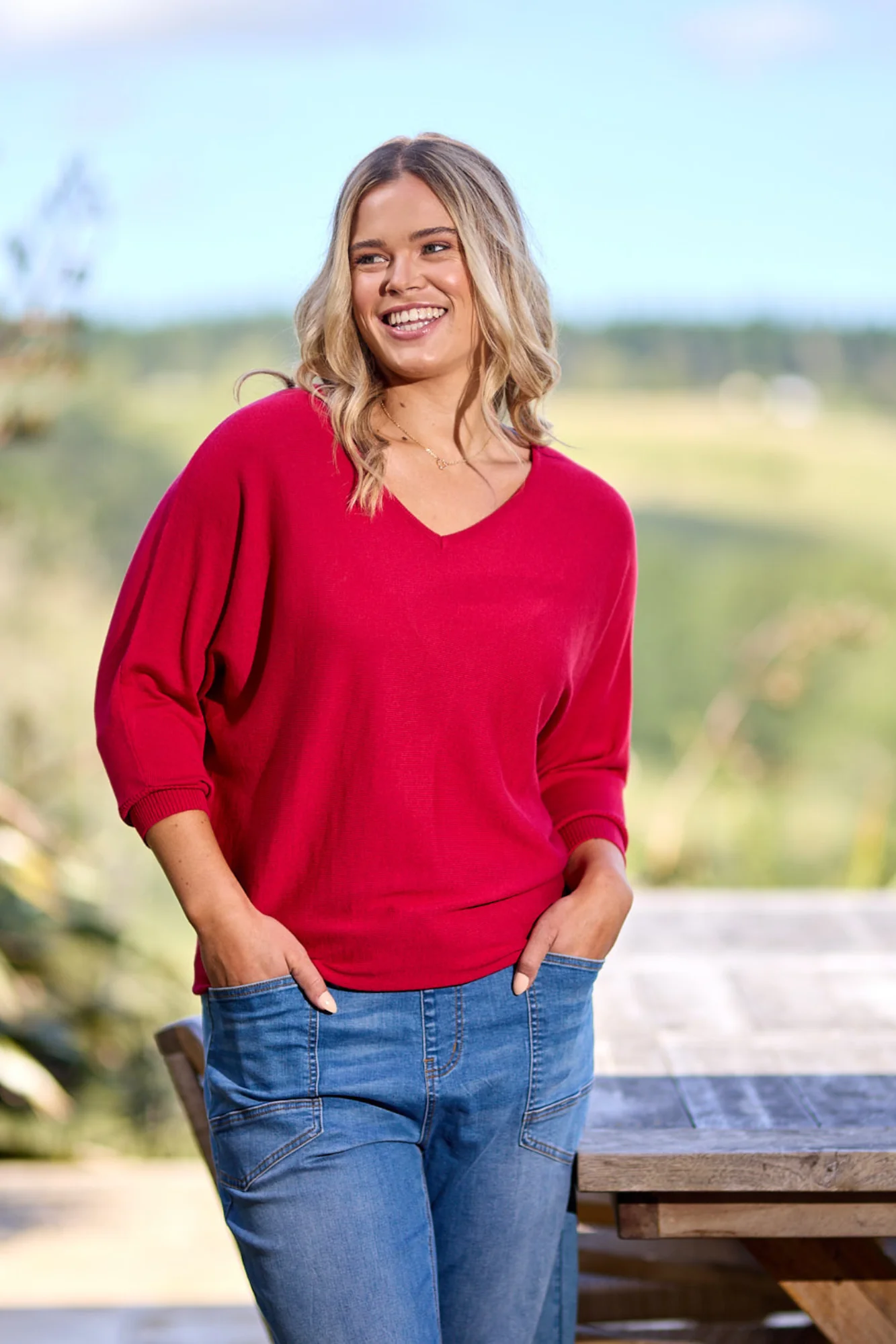 Alpine by Shine On Gigi Merino Batwing Top Raspberry - Image 2