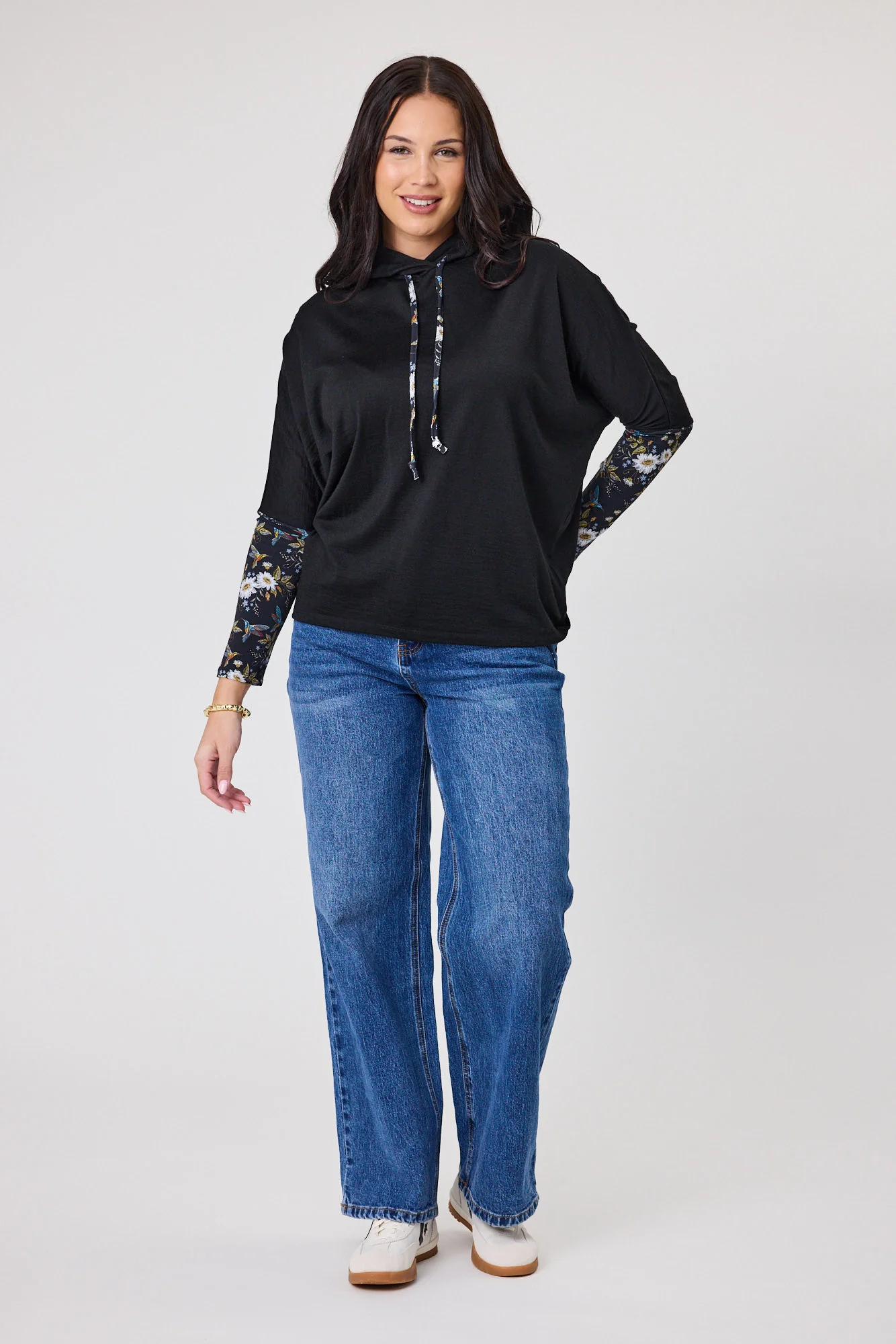 Alpine by Shine On Halifax Contrast Sleeve Hoodie Black - Image 3