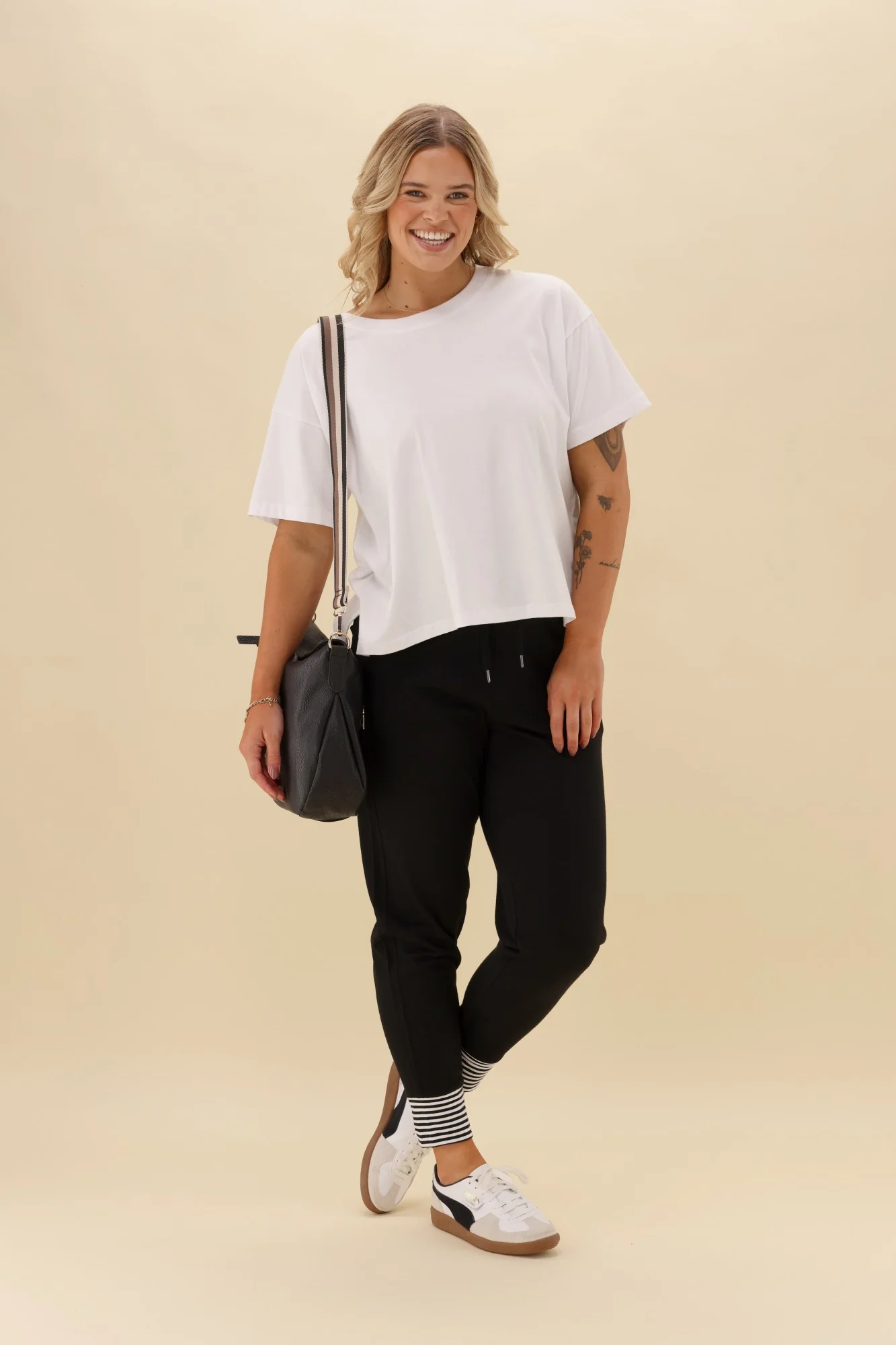Alpine by Shine On Merino Jogger With Striped Cuff Black White - Image 2
