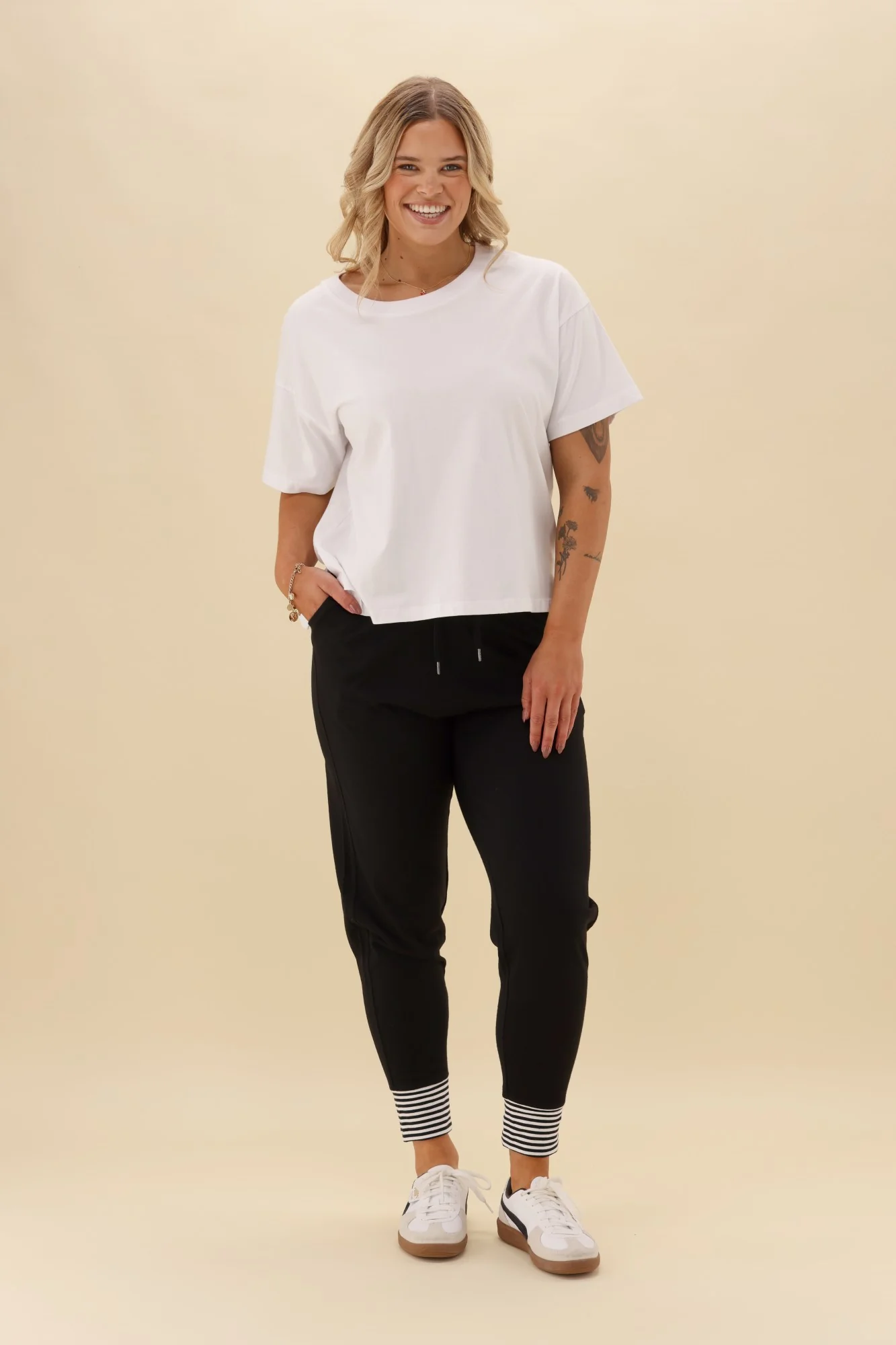 Alpine by Shine On Merino Jogger With Striped Cuff Black White - Image 3