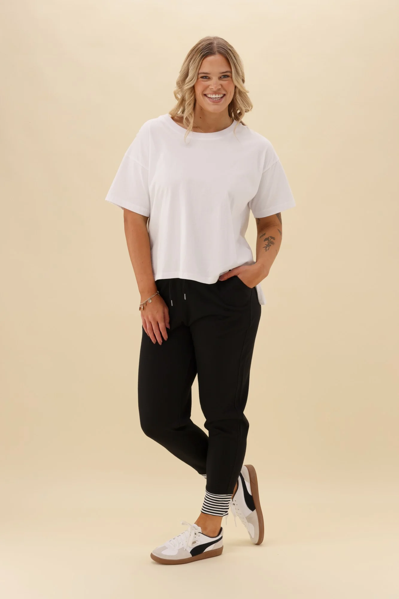 Alpine by Shine On Merino Jogger With Striped Cuff Black White - Image 4