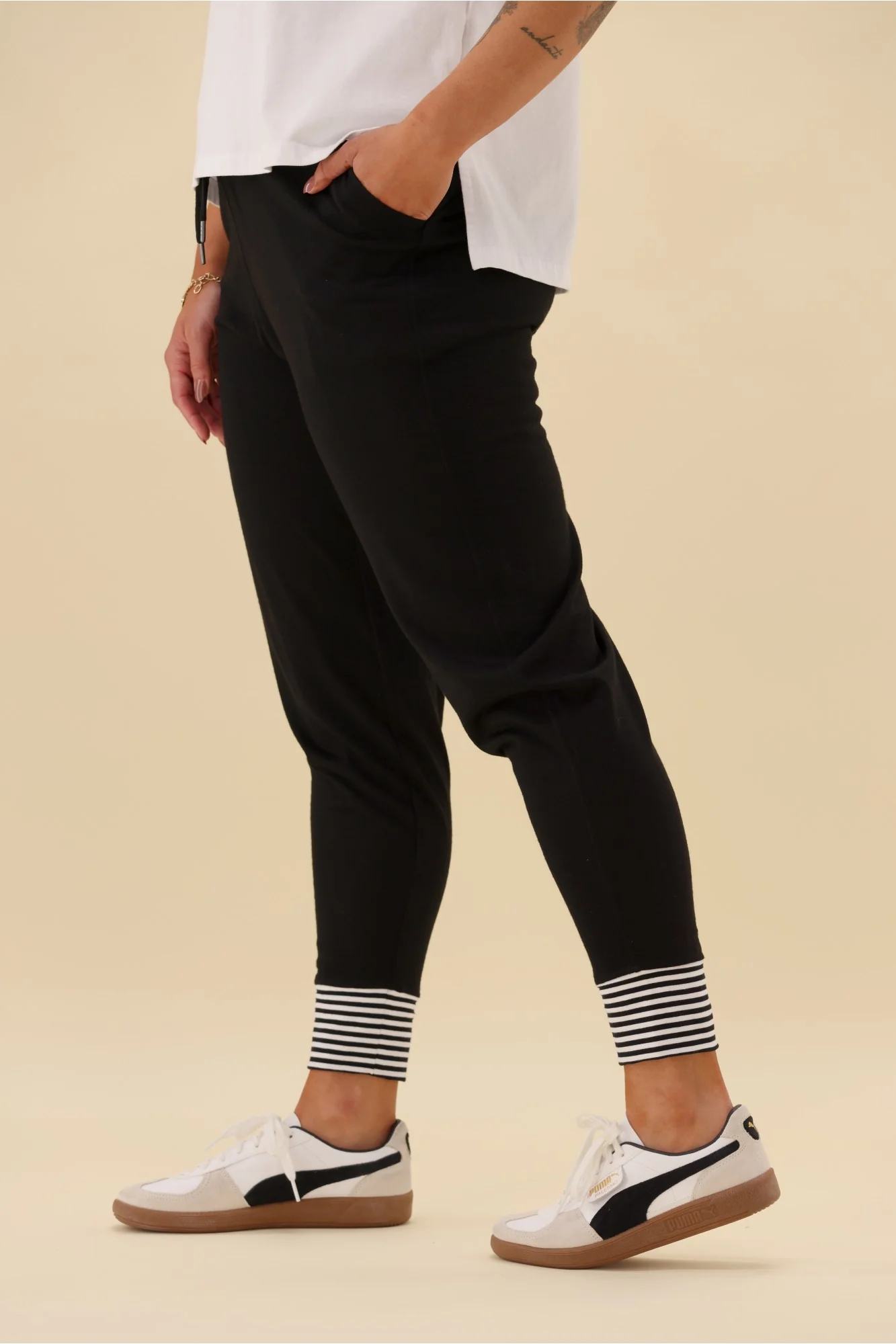 Alpine by Shine On Merino Jogger With Striped Cuff Black White - Image 5