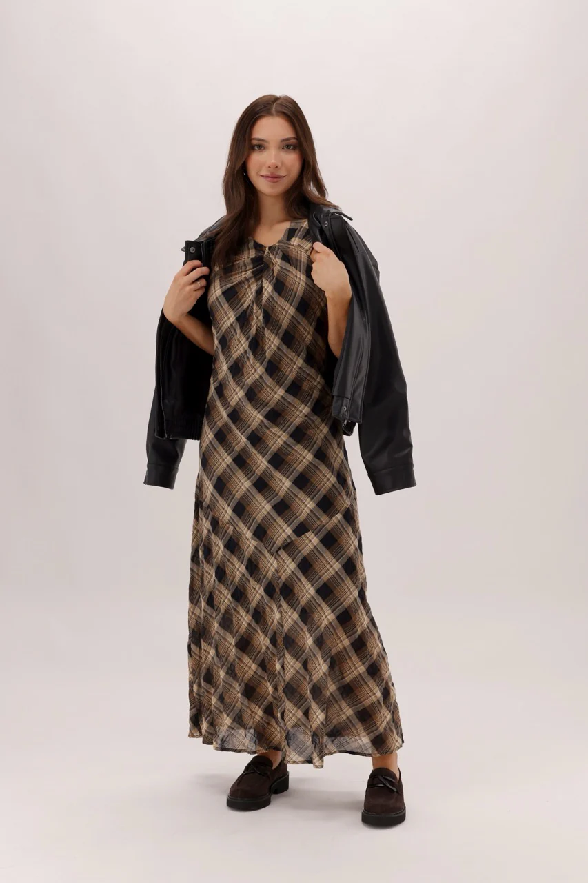 Ayva Amarantha Dress Natural Check - Image 4