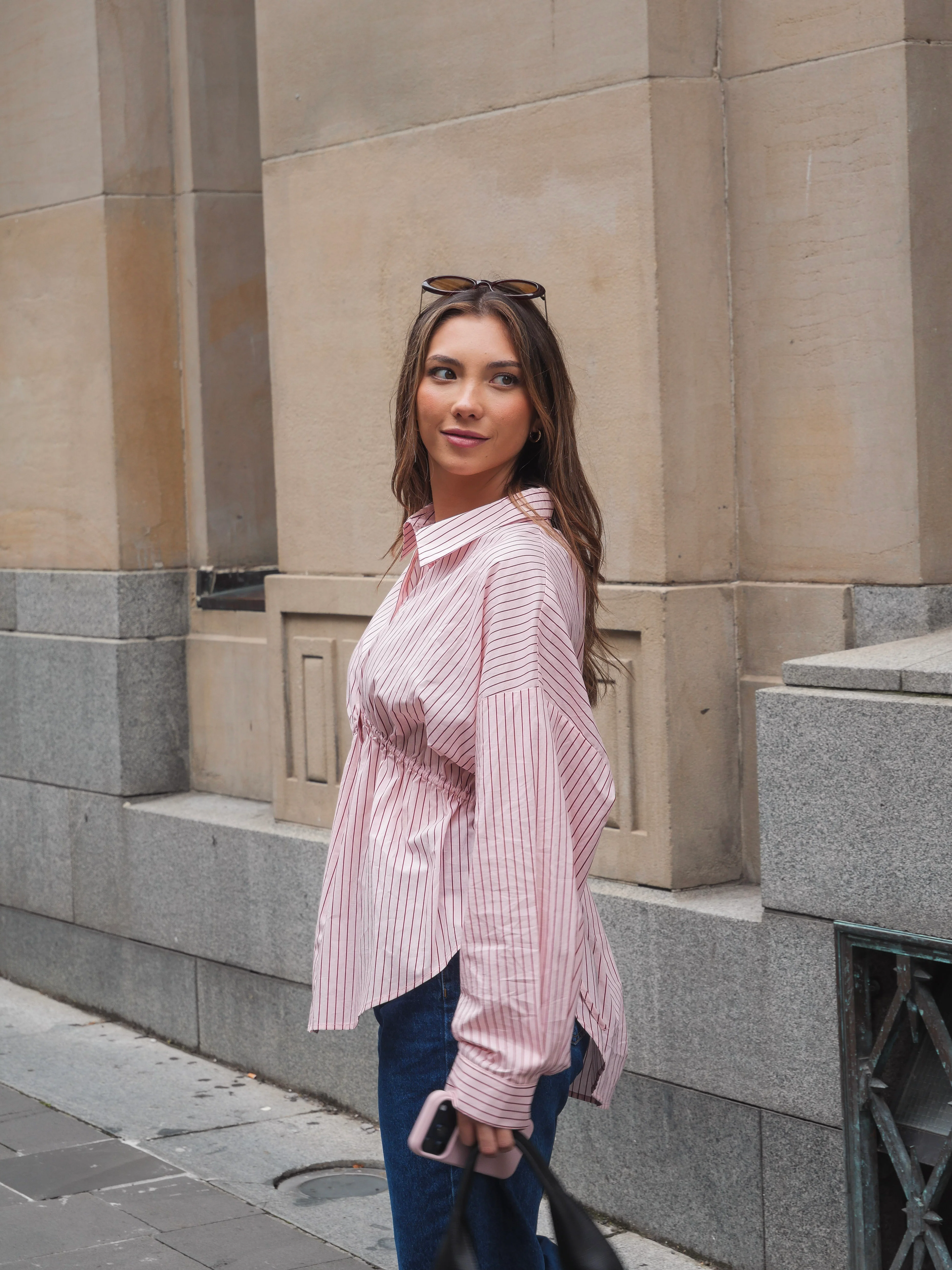 Ayva Amy Shirt With Drawcord Berry Stripe - Image 3