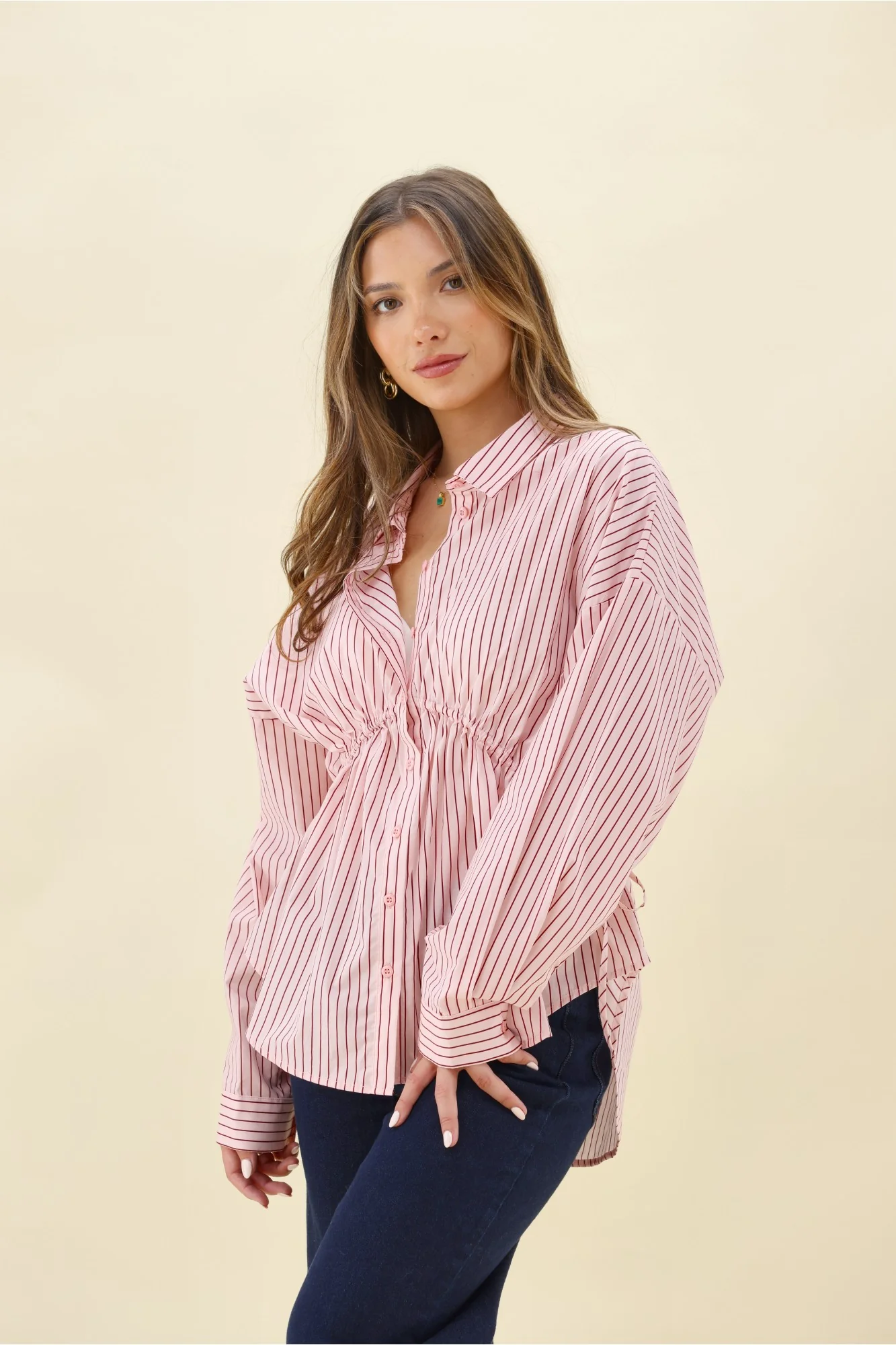 Ayva Amy Shirt With Drawcord Berry Stripe - Image 5