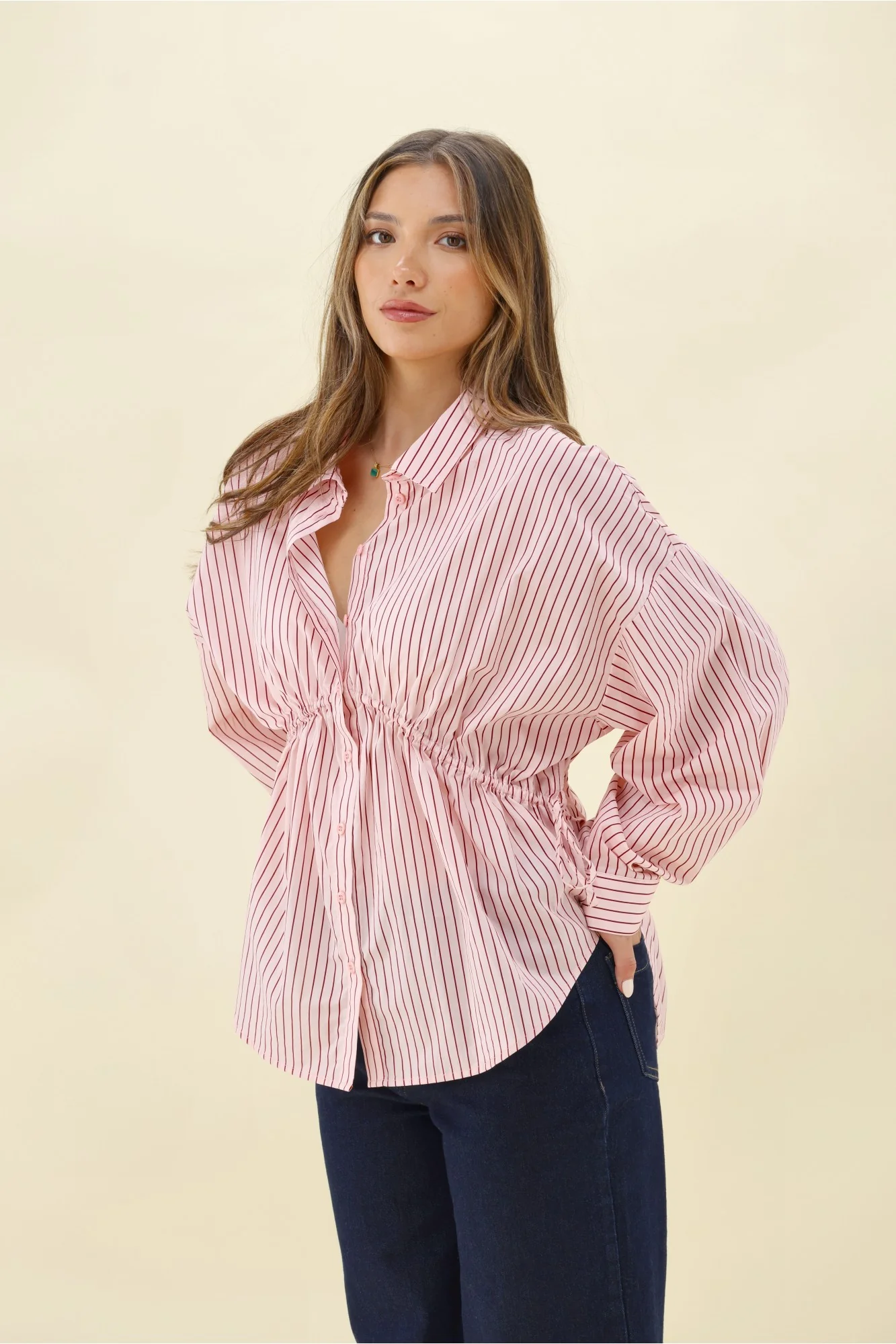Ayva Amy Shirt With Drawcord Berry Stripe - Image 7
