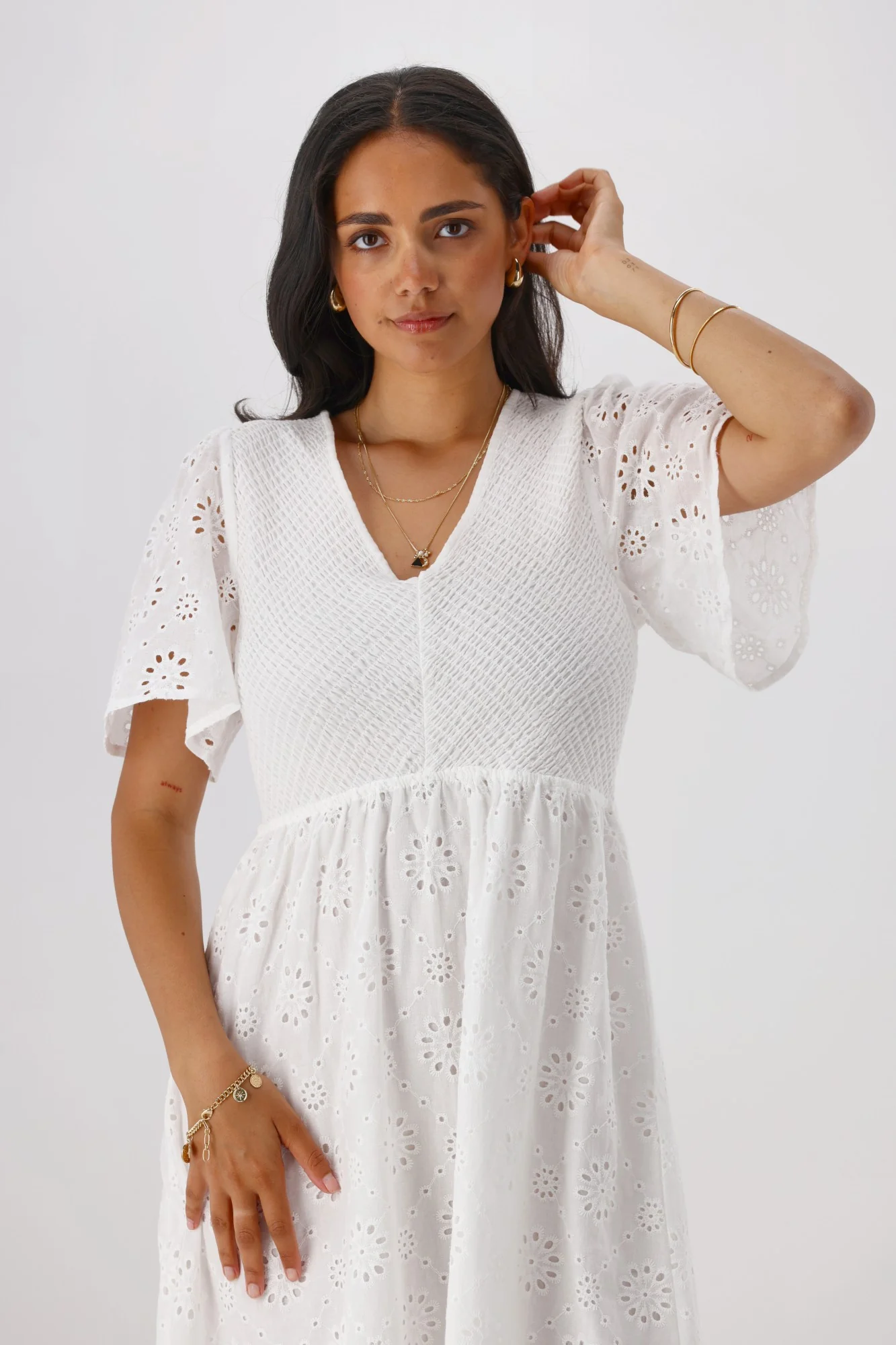 Ayva Clarica Embroidery Anglaise Midi Dress White - Image 2