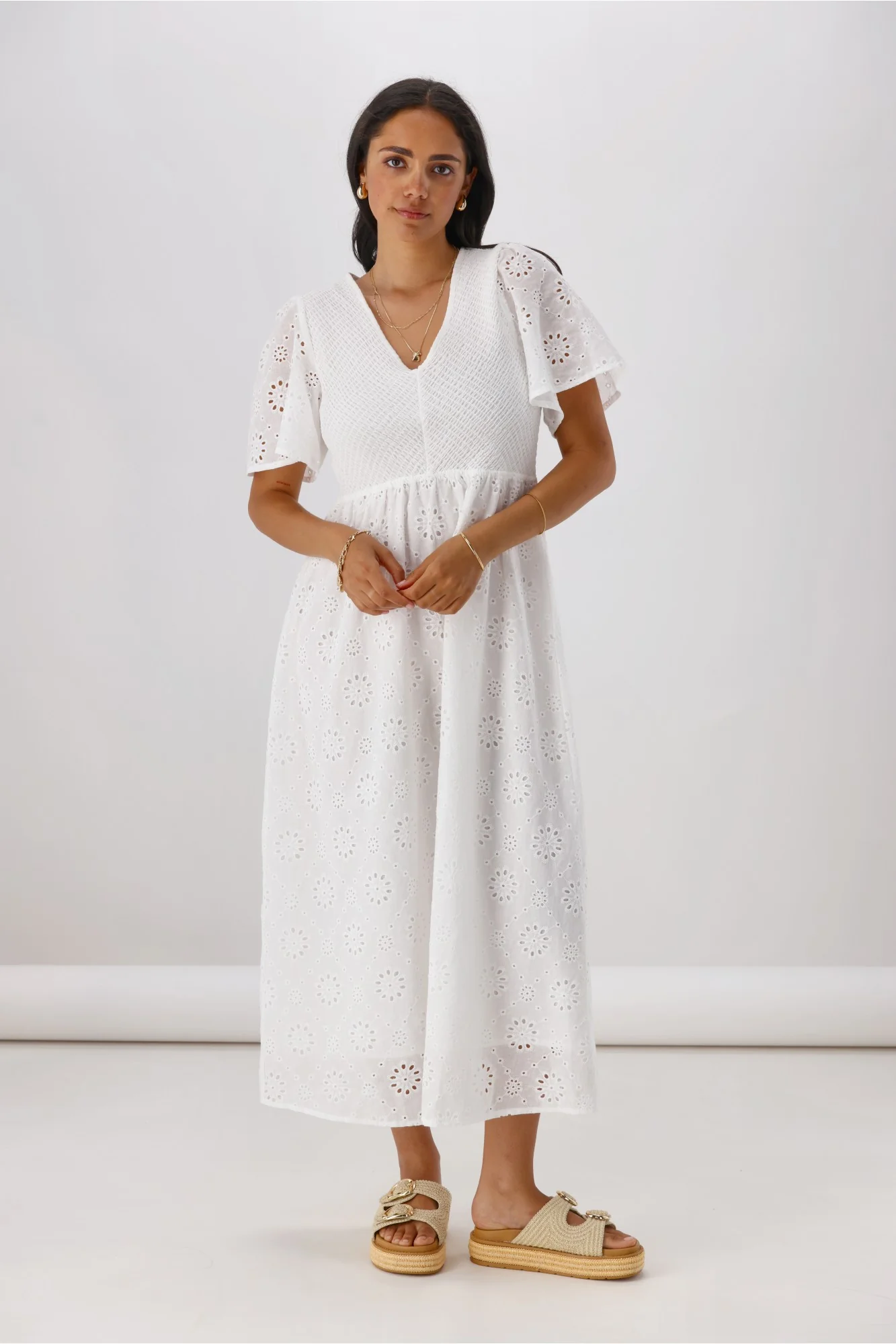 Ayva Clarica Embroidery Anglaise Midi Dress White - Image 4
