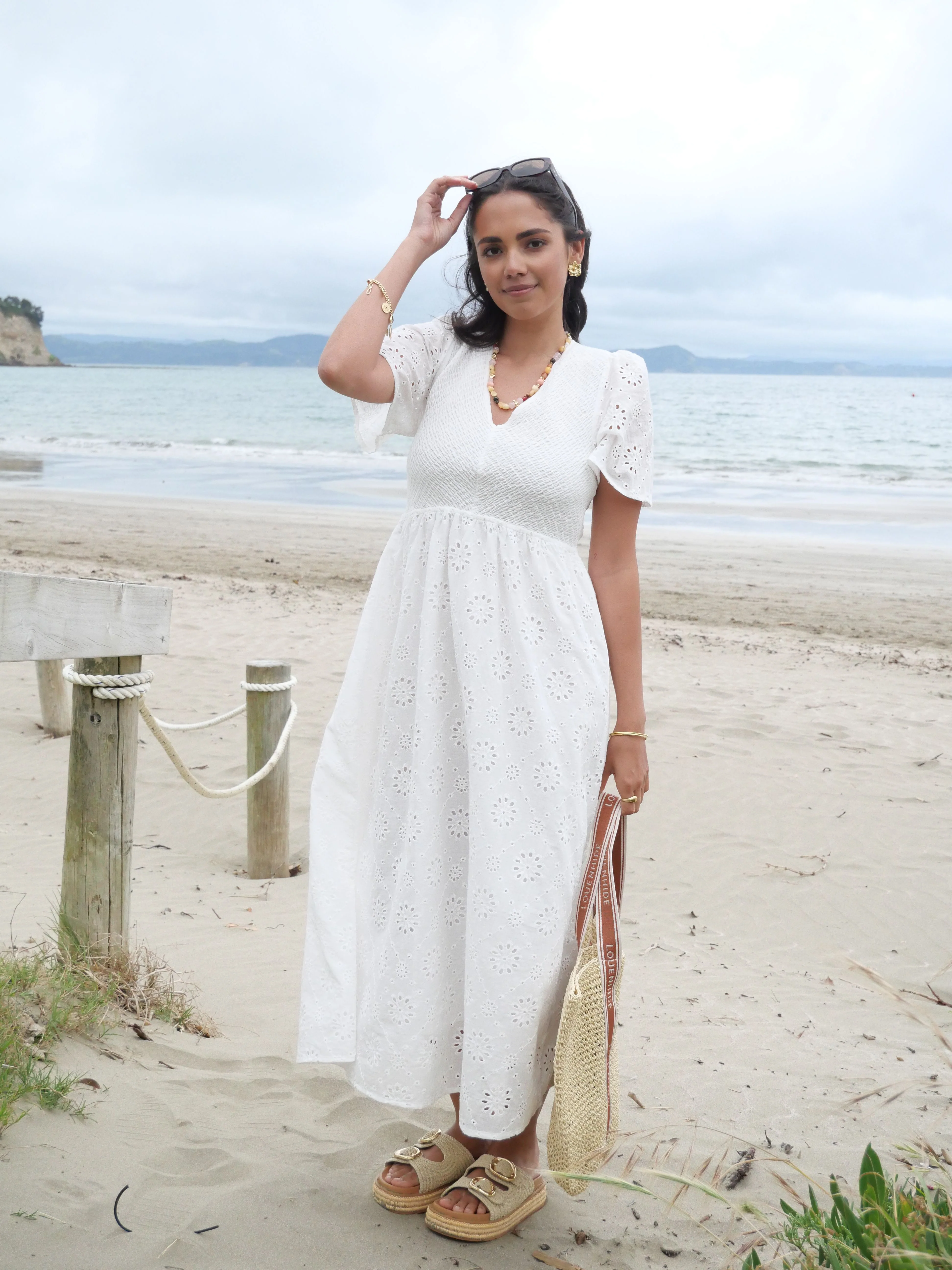 Ayva Clarica Embroidery Anglaise Midi Dress White - Image 9