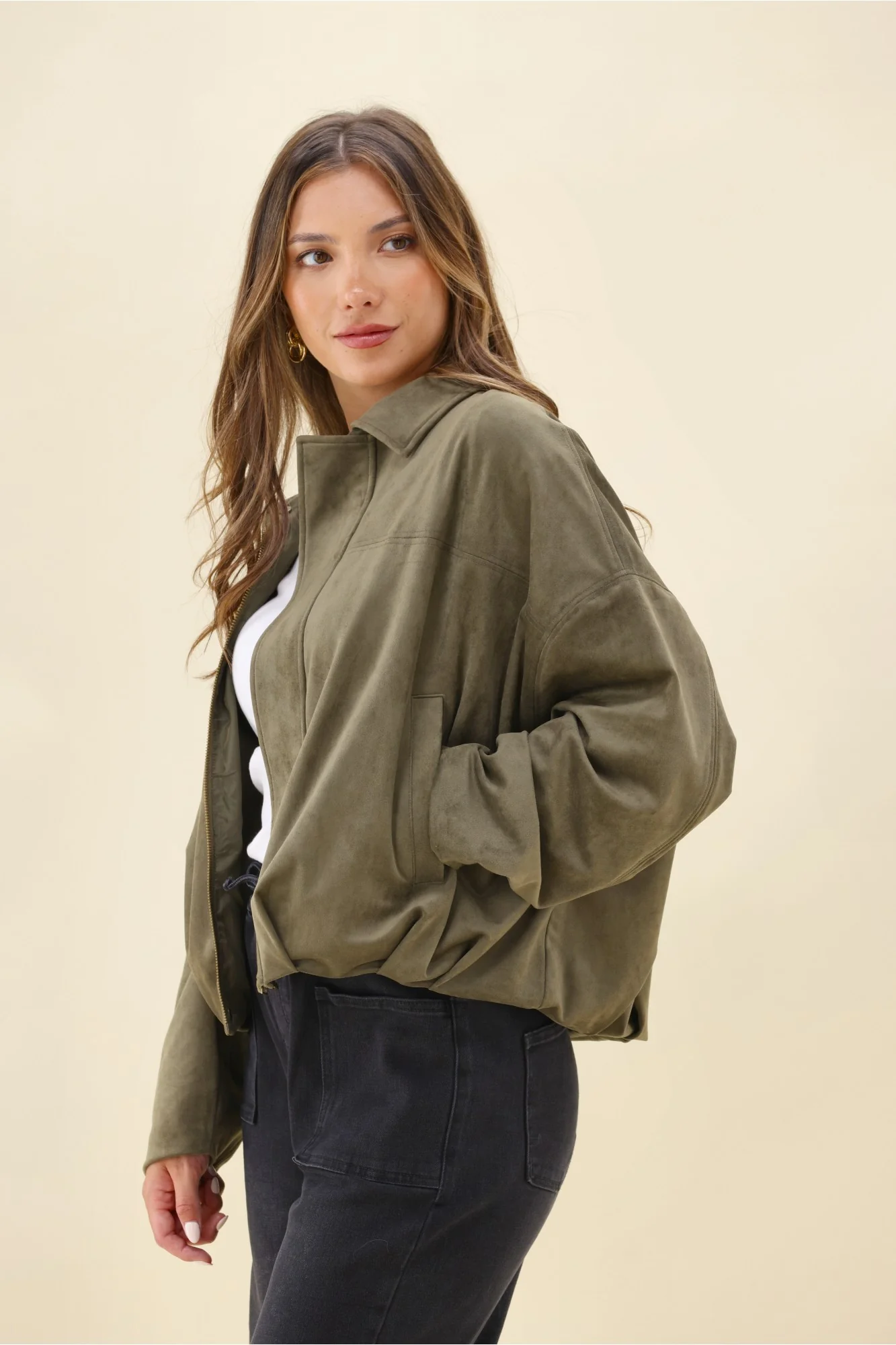 Ayva Dylan Suede Jacket Khaki - Image 11