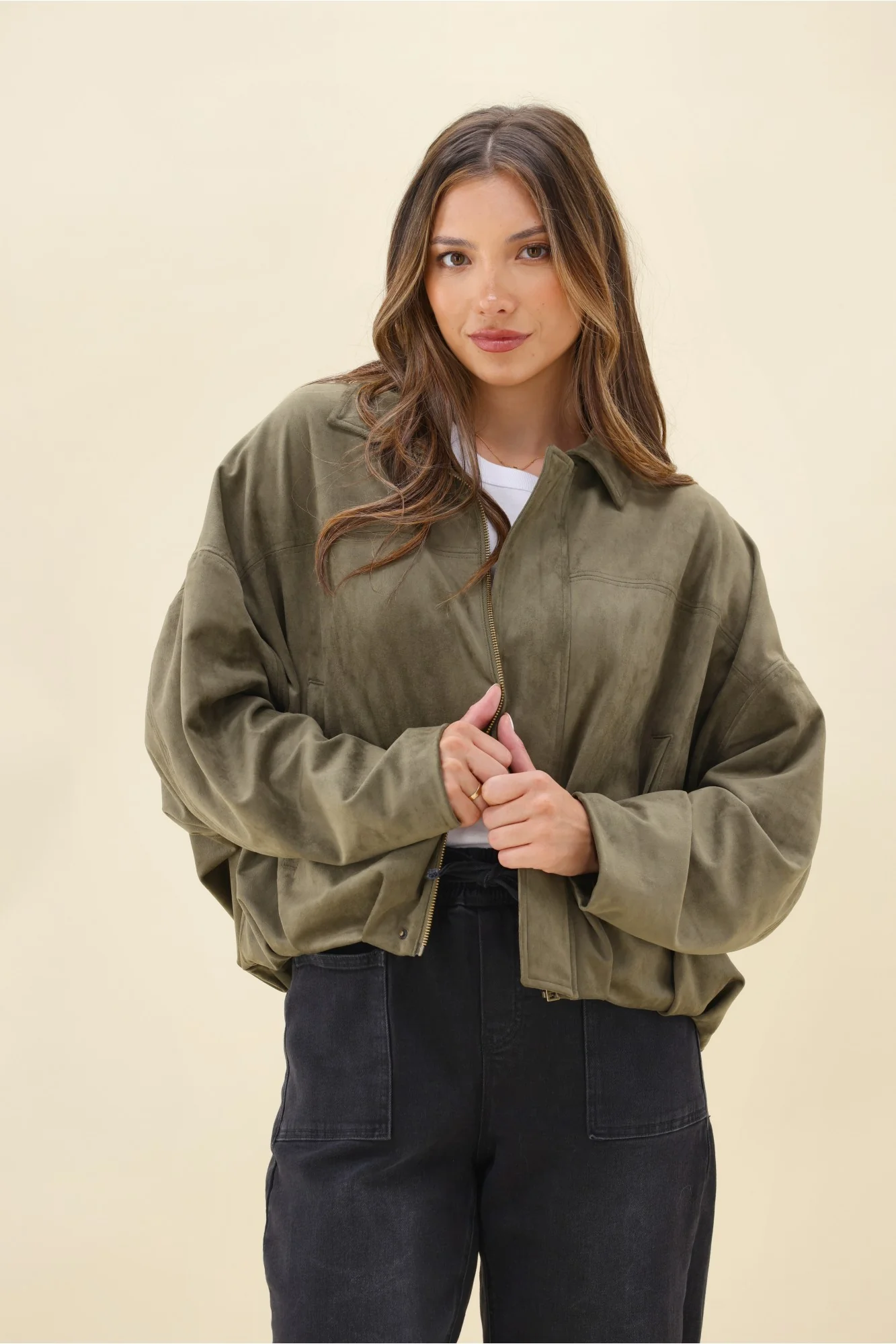 Ayva Dylan Suede Jacket Khaki - Image 3