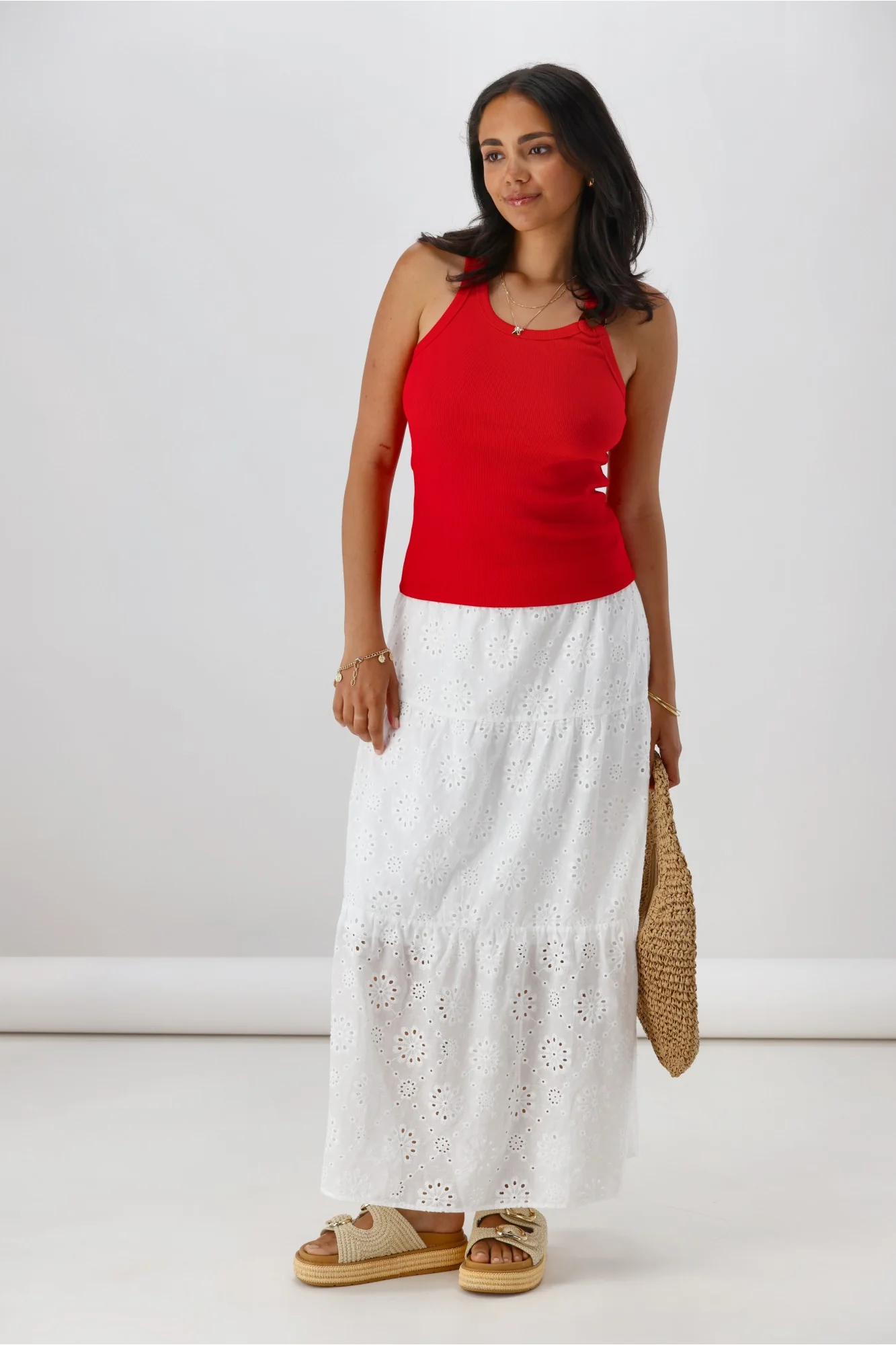 Ayva Eddie Embroidery Anglaise Maxi Skirt White - Image 5
