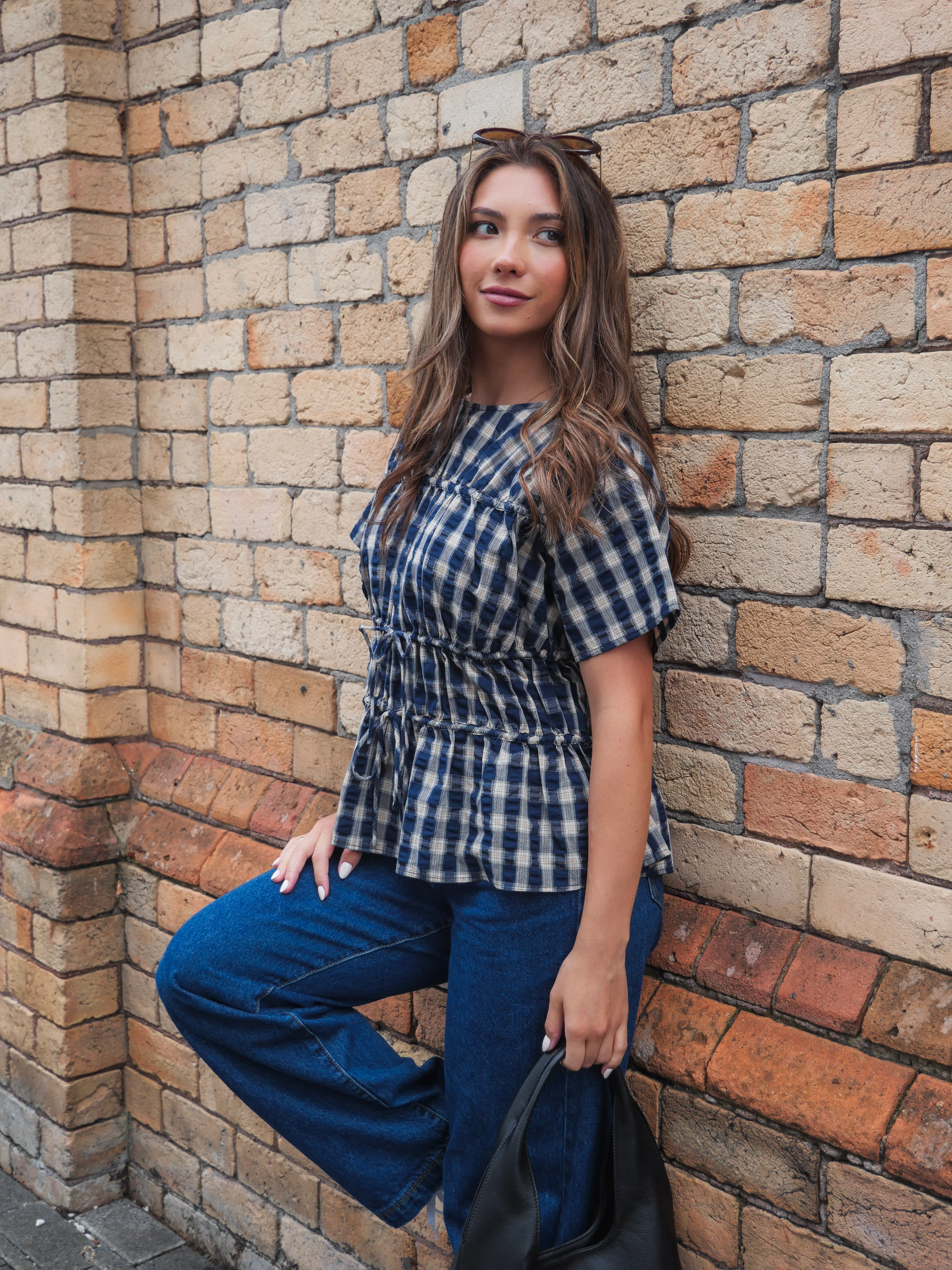 Ayva Lola Check Top Navy