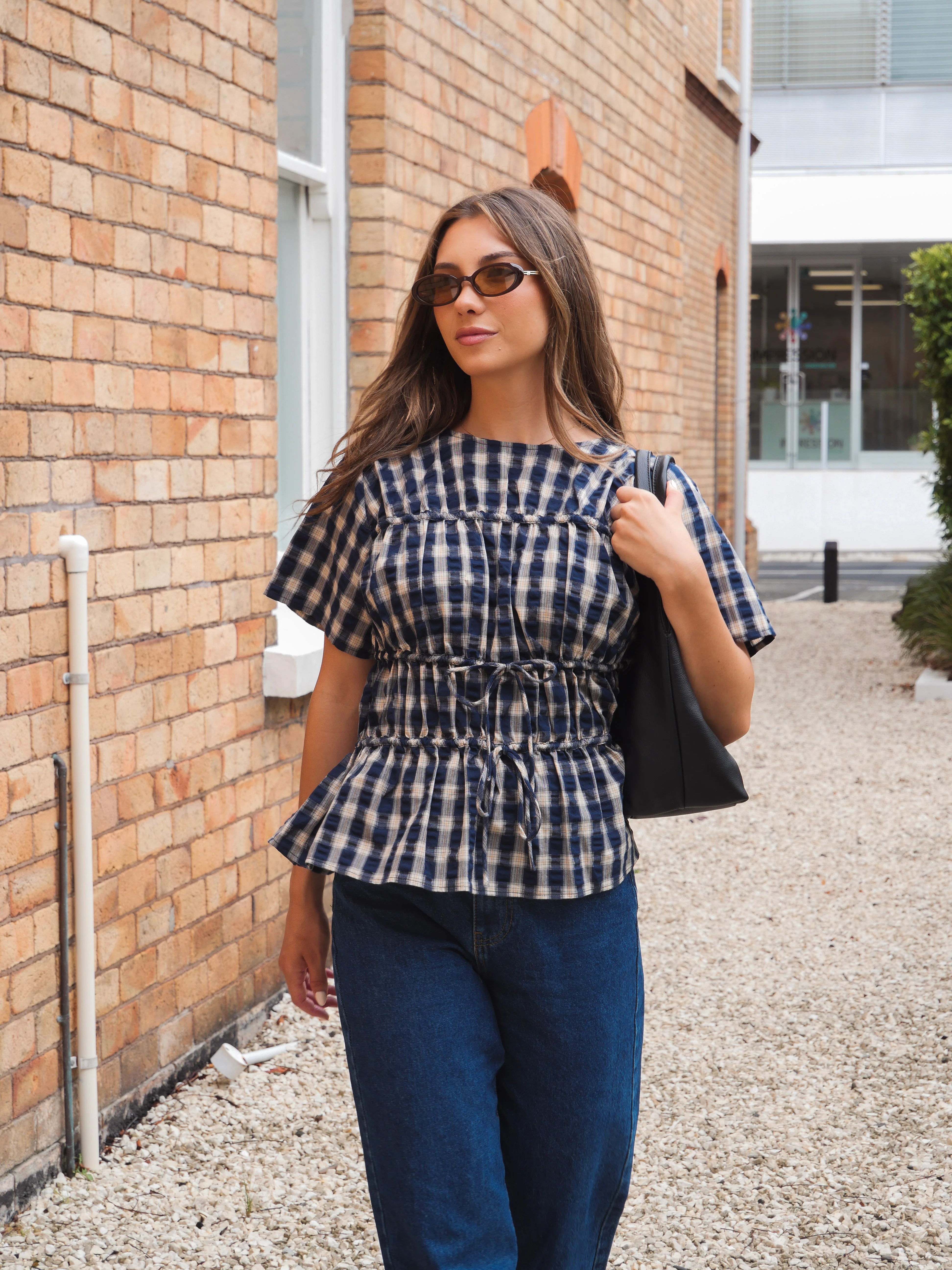 Ayva Lola Check Top Navy - Image 2
