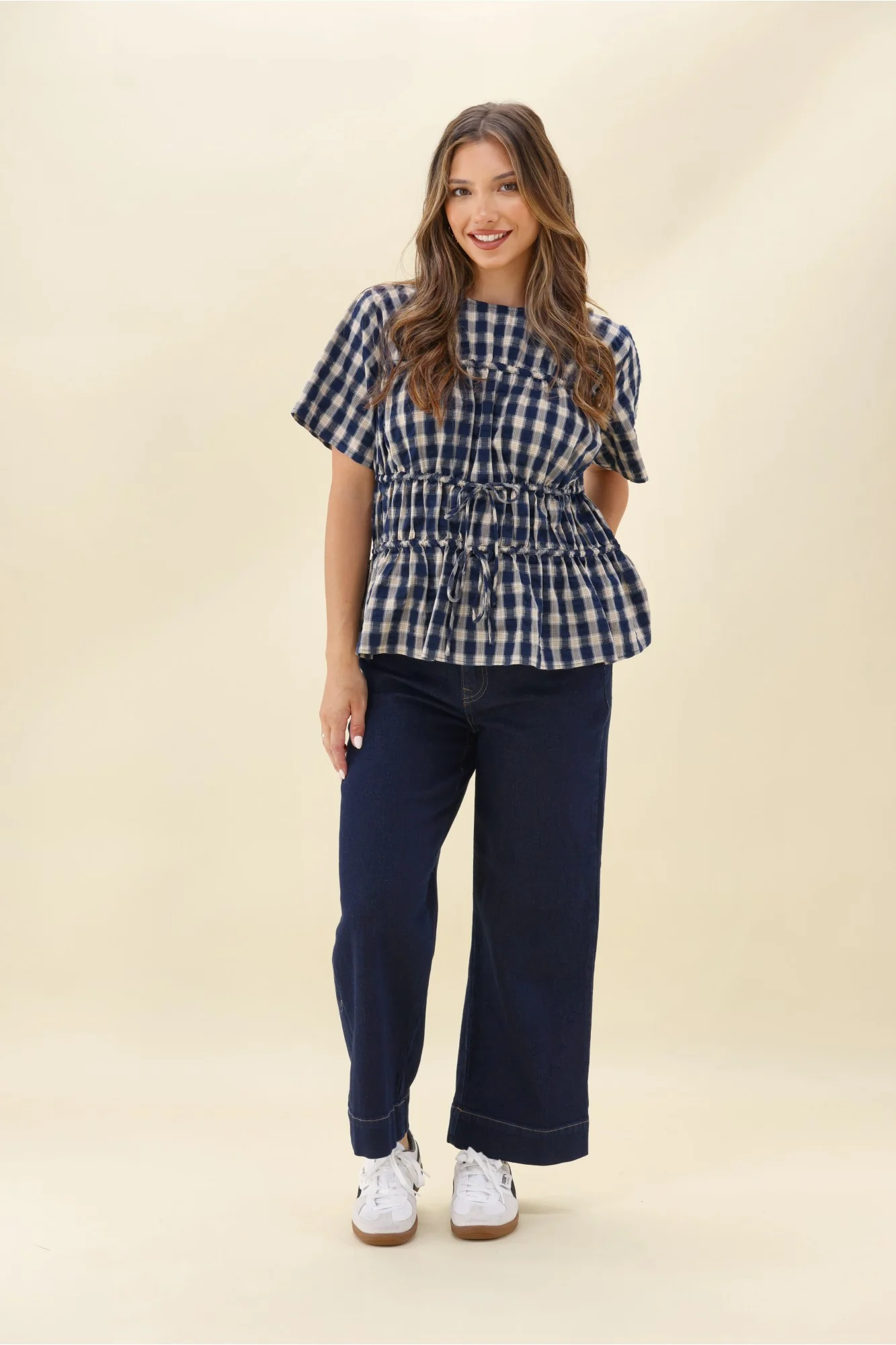 Ayva Lola Check Top Navy - Image 3