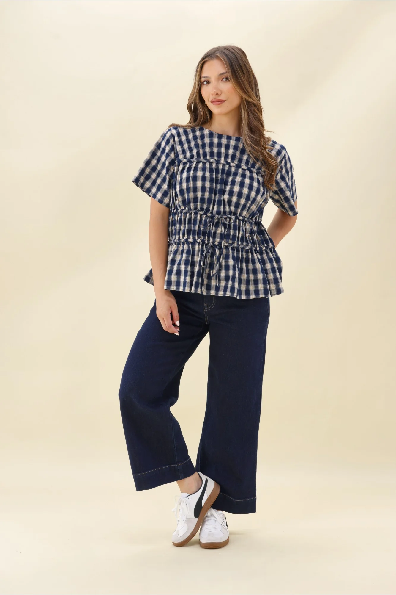 Ayva Lola Check Top Navy - Image 5