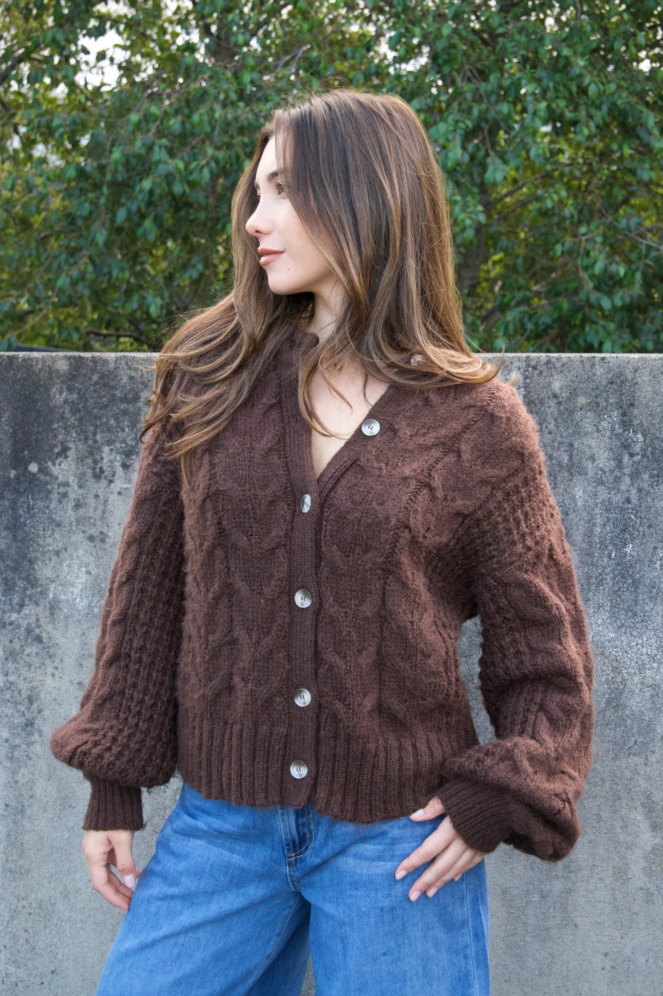 Ayva Marnie Knit Cardigan Chocolate - Image 2