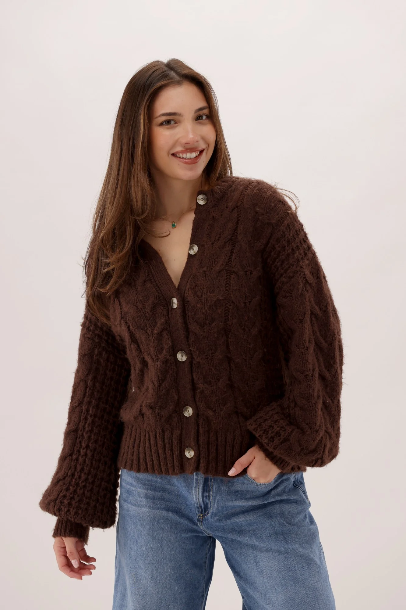 Ayva Marnie Knit Cardigan Chocolate - Image 3