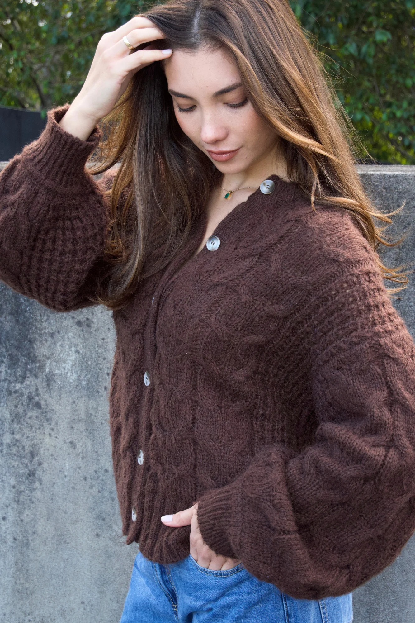 Ayva Marnie Knit Cardigan Chocolate - Image 4