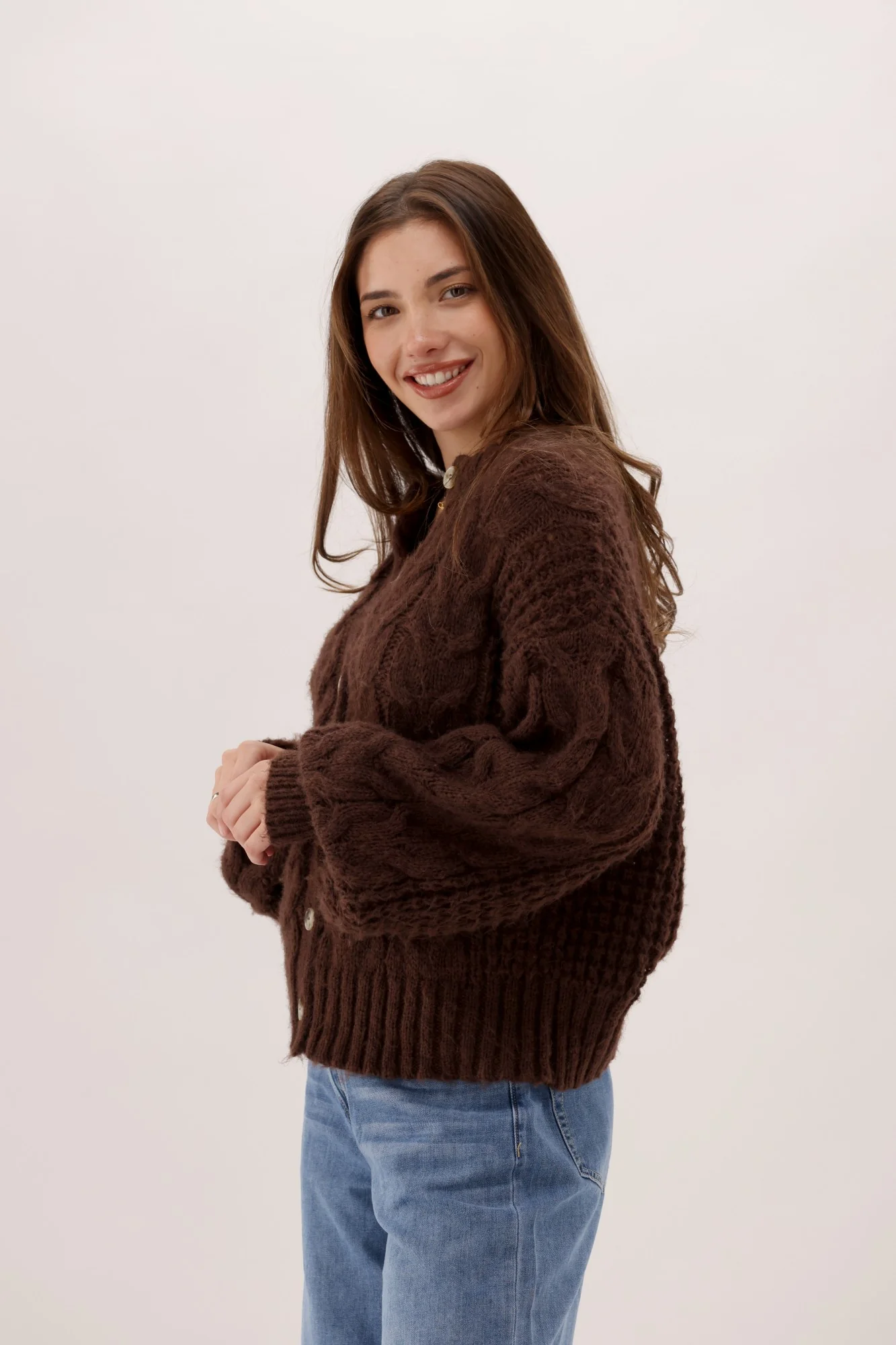Ayva Marnie Knit Cardigan Chocolate - Image 7