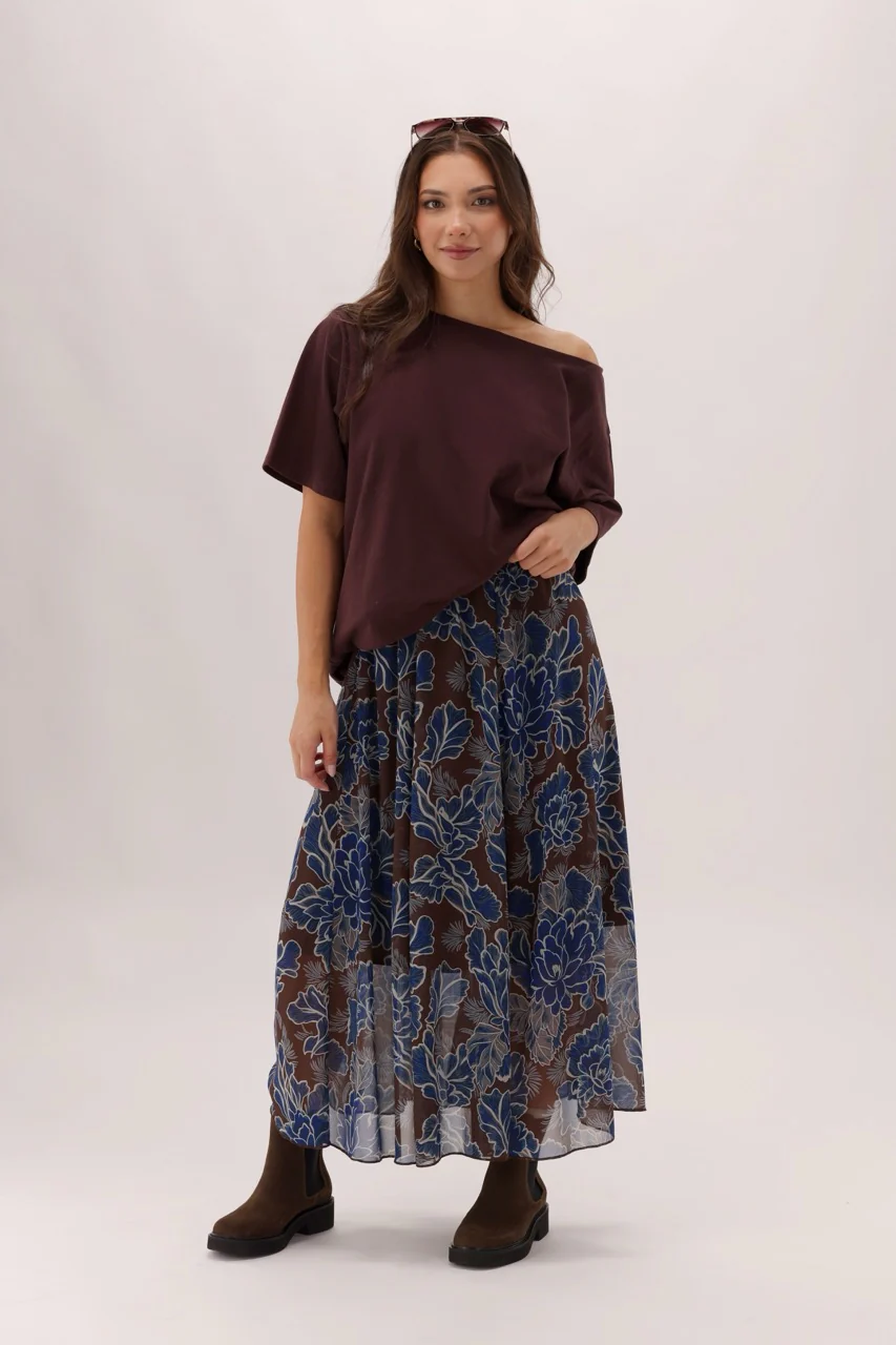 Ayva Prebble Skirt Chocolate Blue Print - Image 4