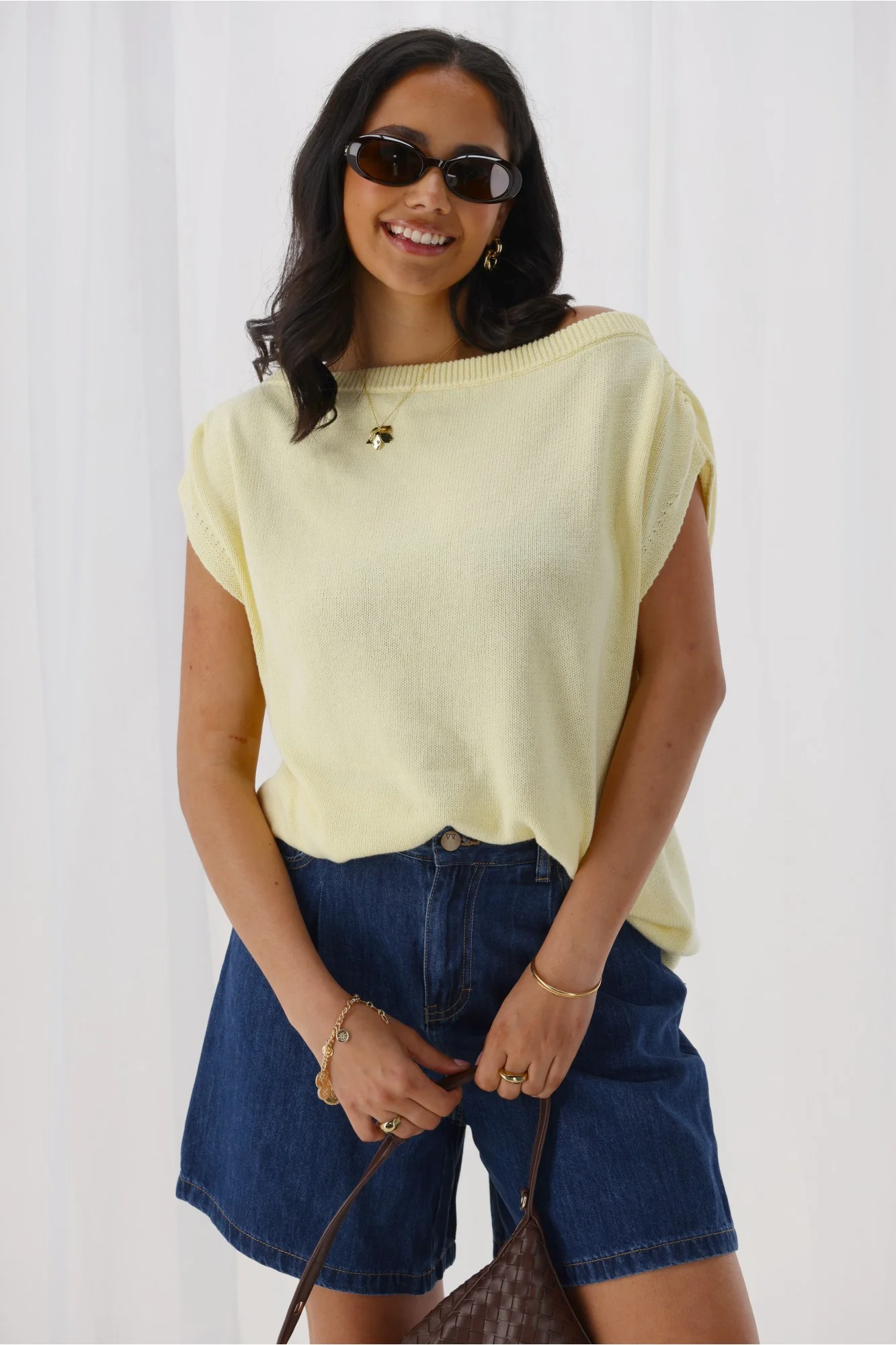 Ayva Remi Asym Knit Top Butter Yellow - Image 2