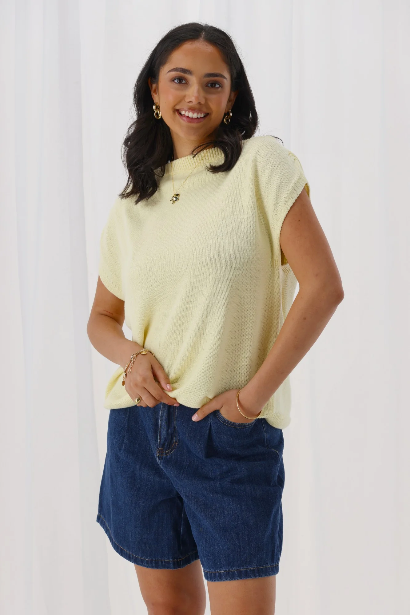 Ayva Remi Asym Knit Top Butter Yellow - Image 5
