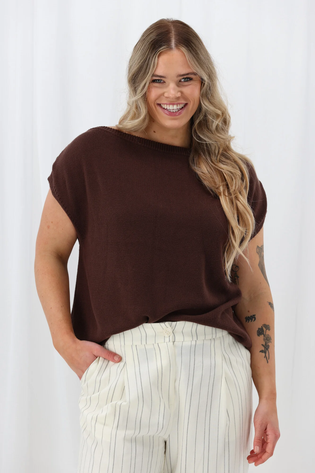 Ayva Remi Asym Knit Top Chocolate - Image 2