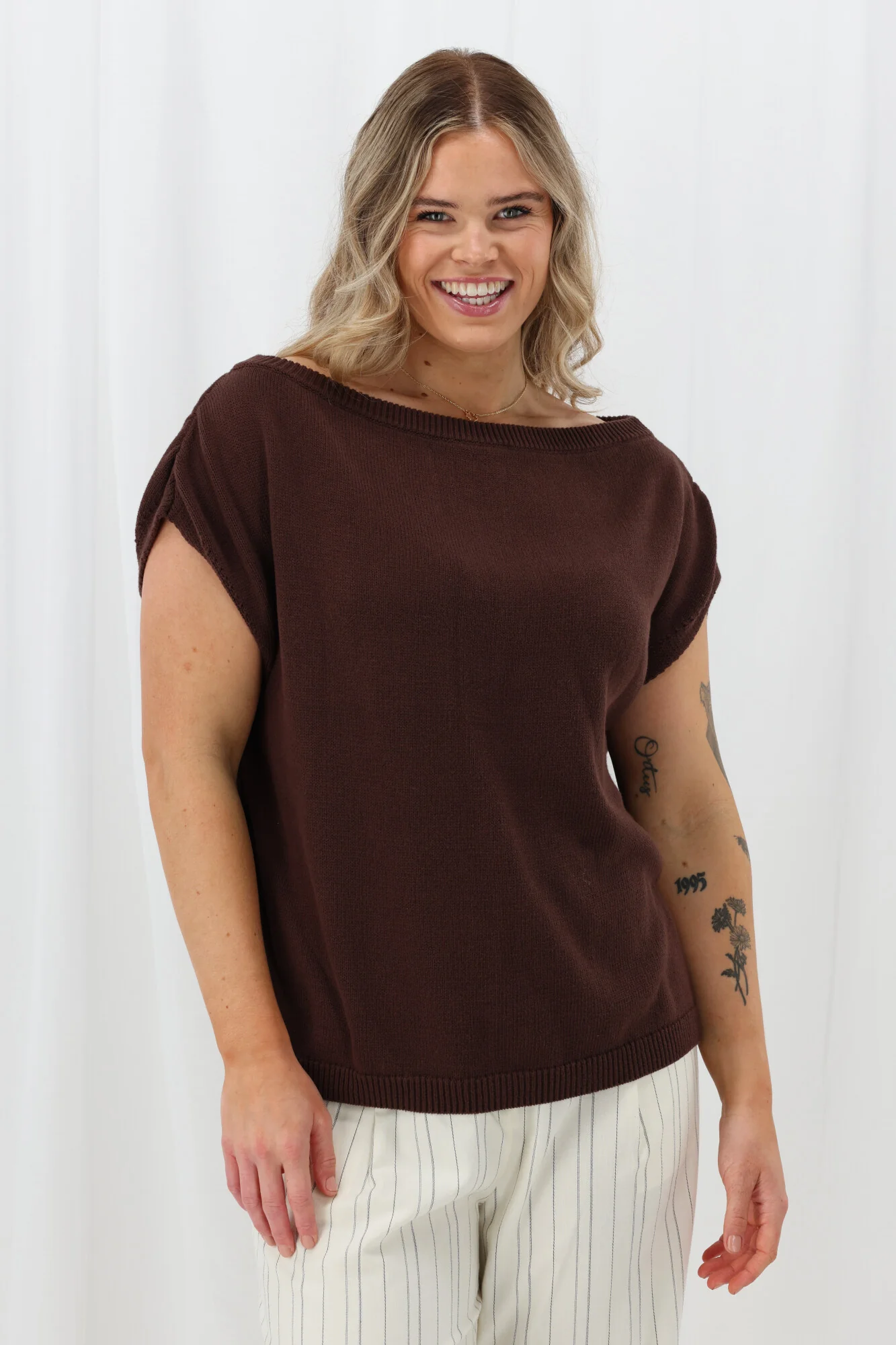 Ayva Remi Asym Knit Top Chocolate - Image 3
